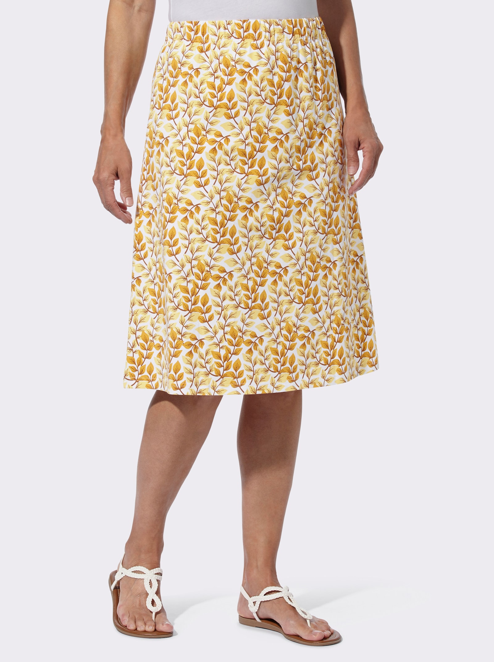 Comfortrok met comfortband rondom - ecru/oker bedrukt