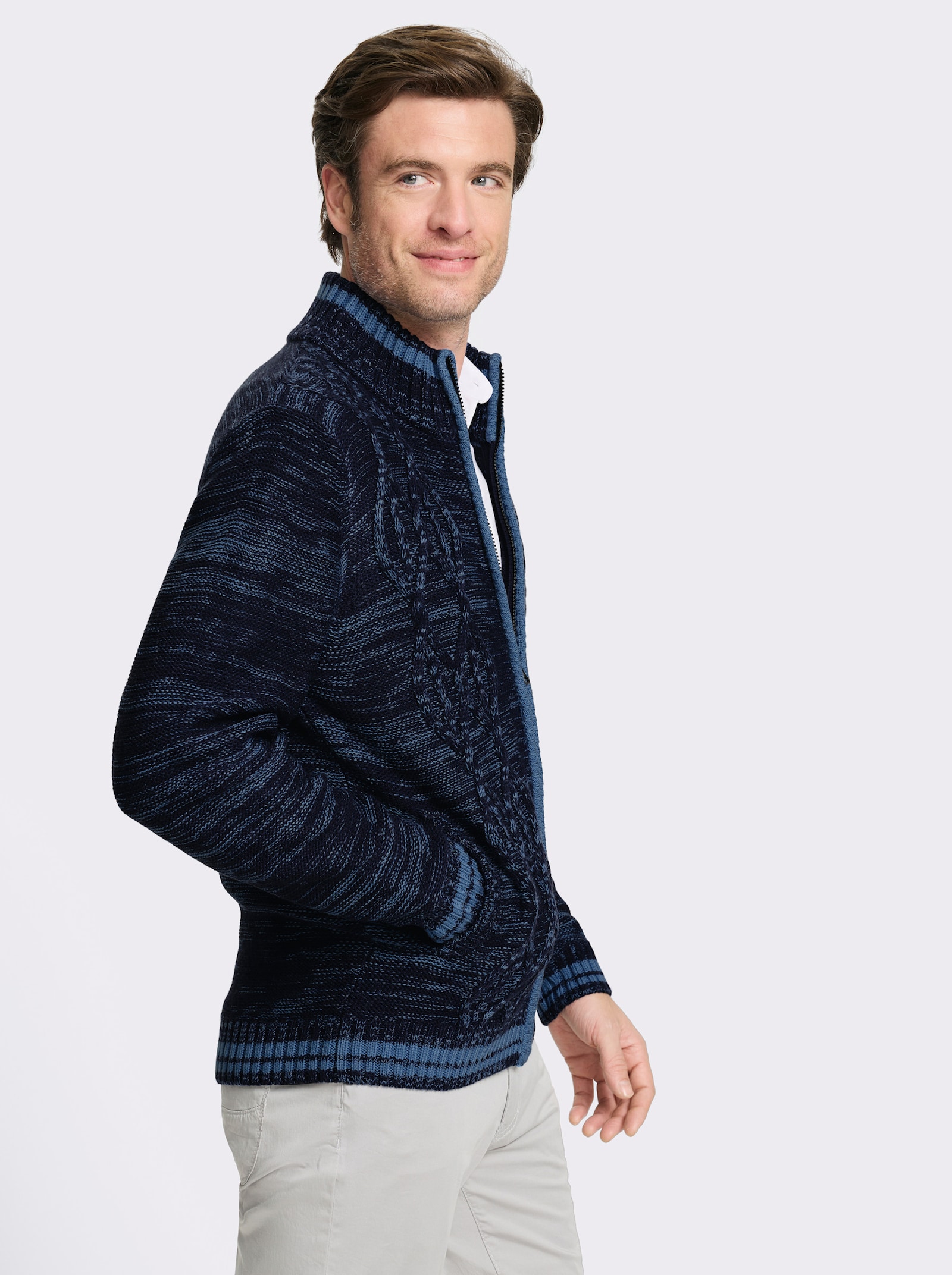 Marco Donati Strickjacke mit Reißverschluss - marine-mittelblau-meliert
