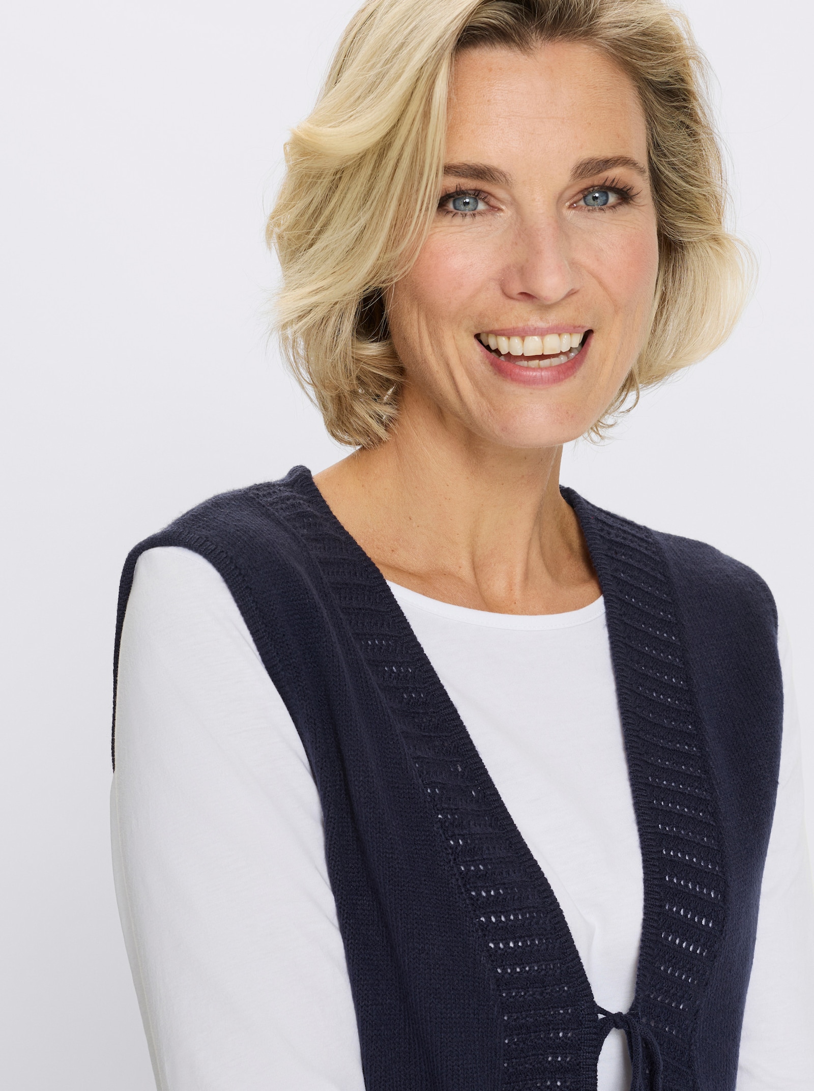 Mouwloos vest met ajourpatroon voor - marine