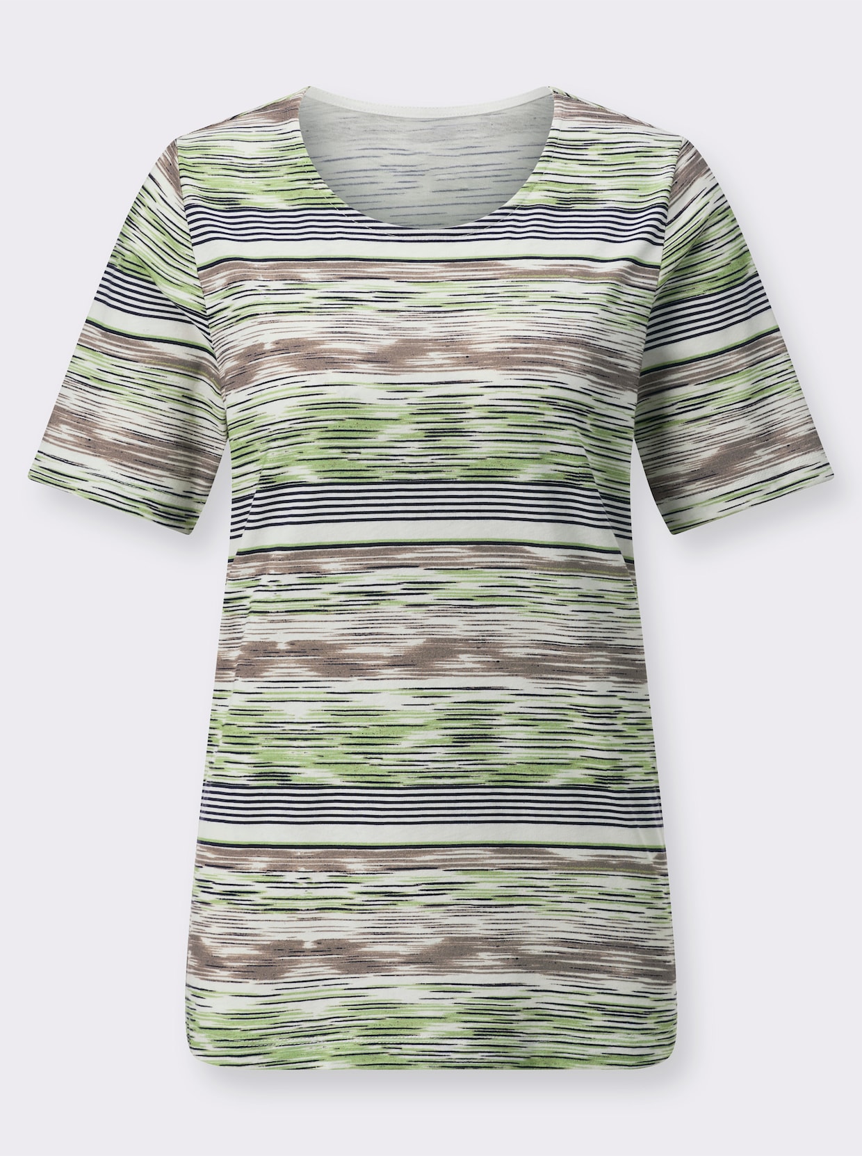 Shirt met ronde hals - reseda/ecru bedrukt