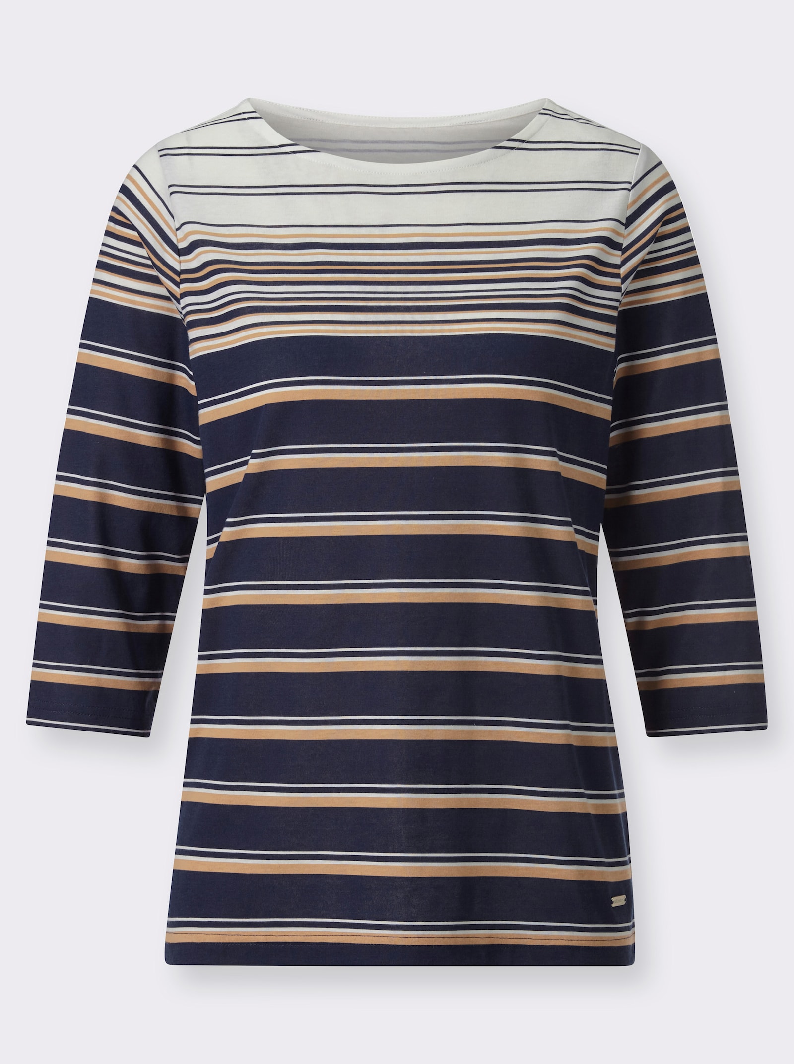 Gestreept shirt van katoen en modal - marine/camel gestreept