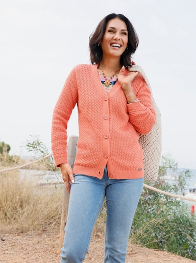 Strickjacke mit Rautenmuster - papaya