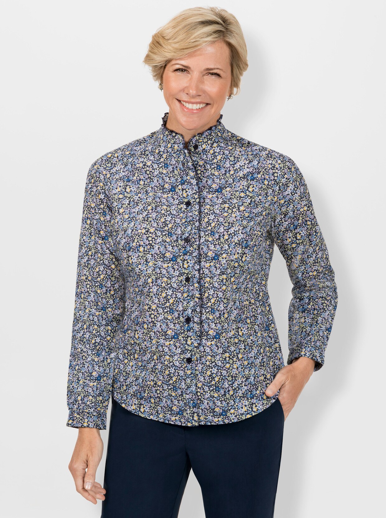 Blouse met lange mouwen - marine/lila bedrukt