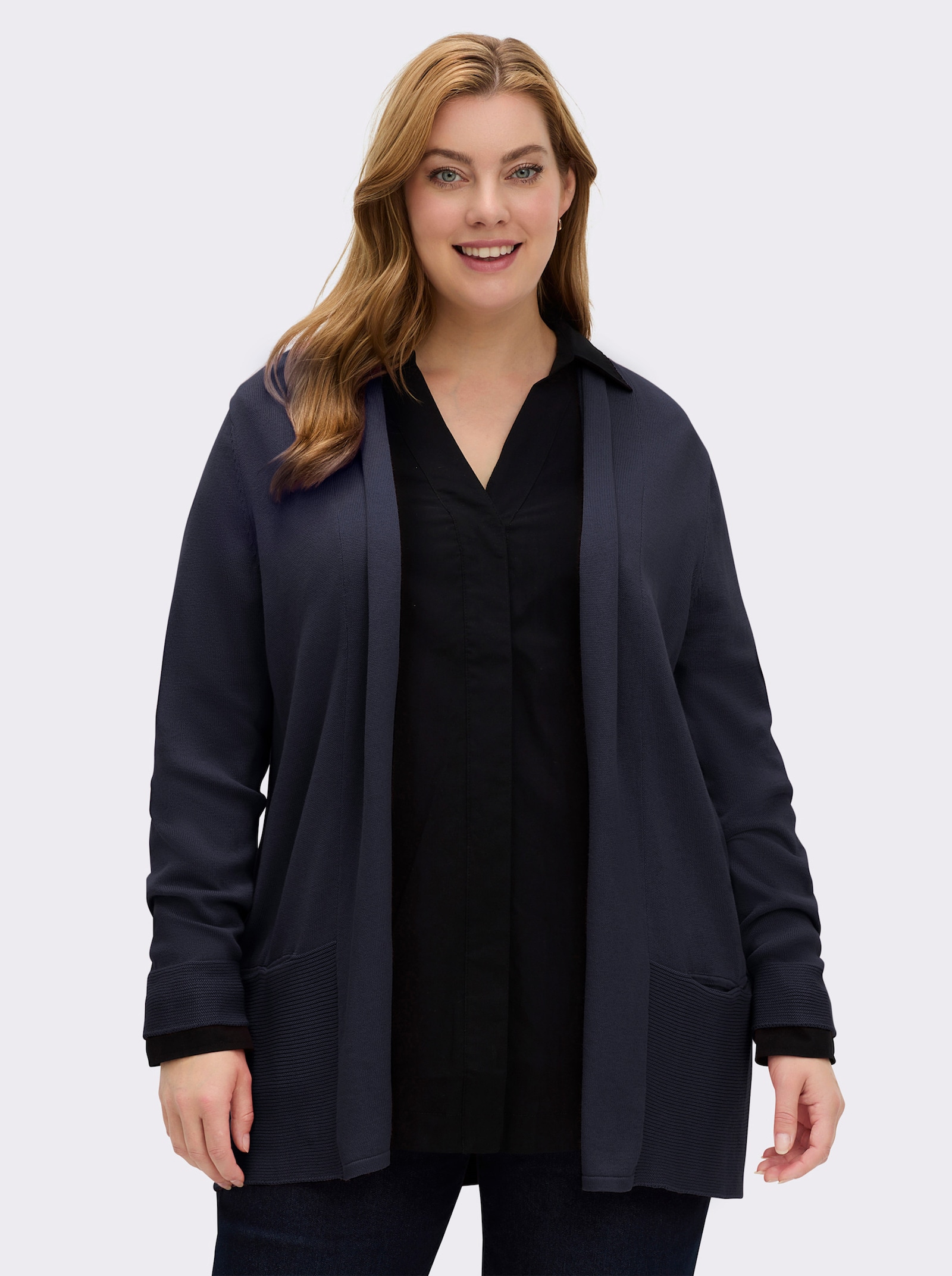 Longstrickjacke mit Schalkragen - marine