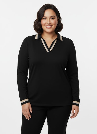 Poloshirt mit Kontrast-Akzenten - schwarz-sand-gemustert