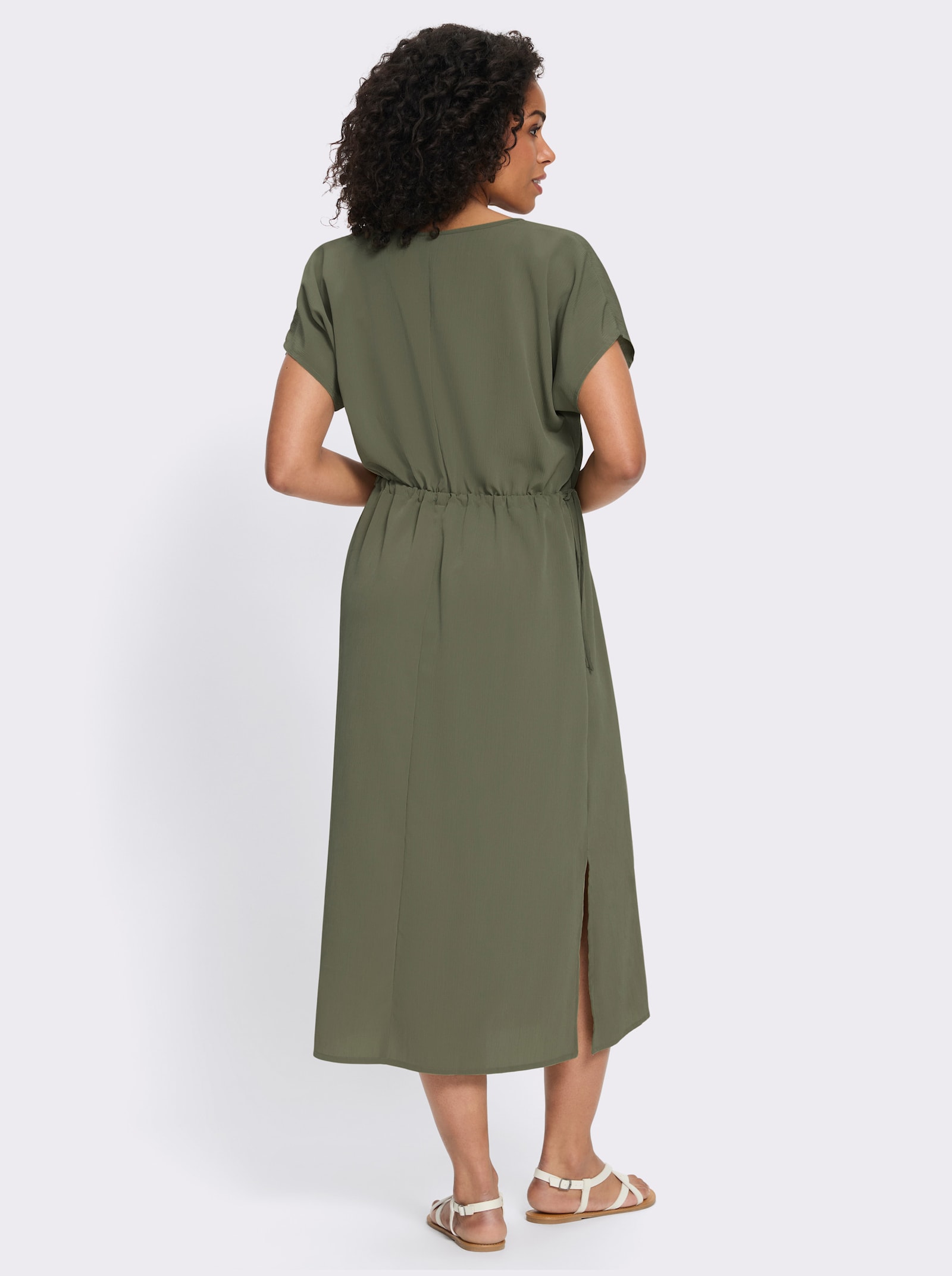 Sommerkleid mit Tunnelzug in der Taille - khaki
