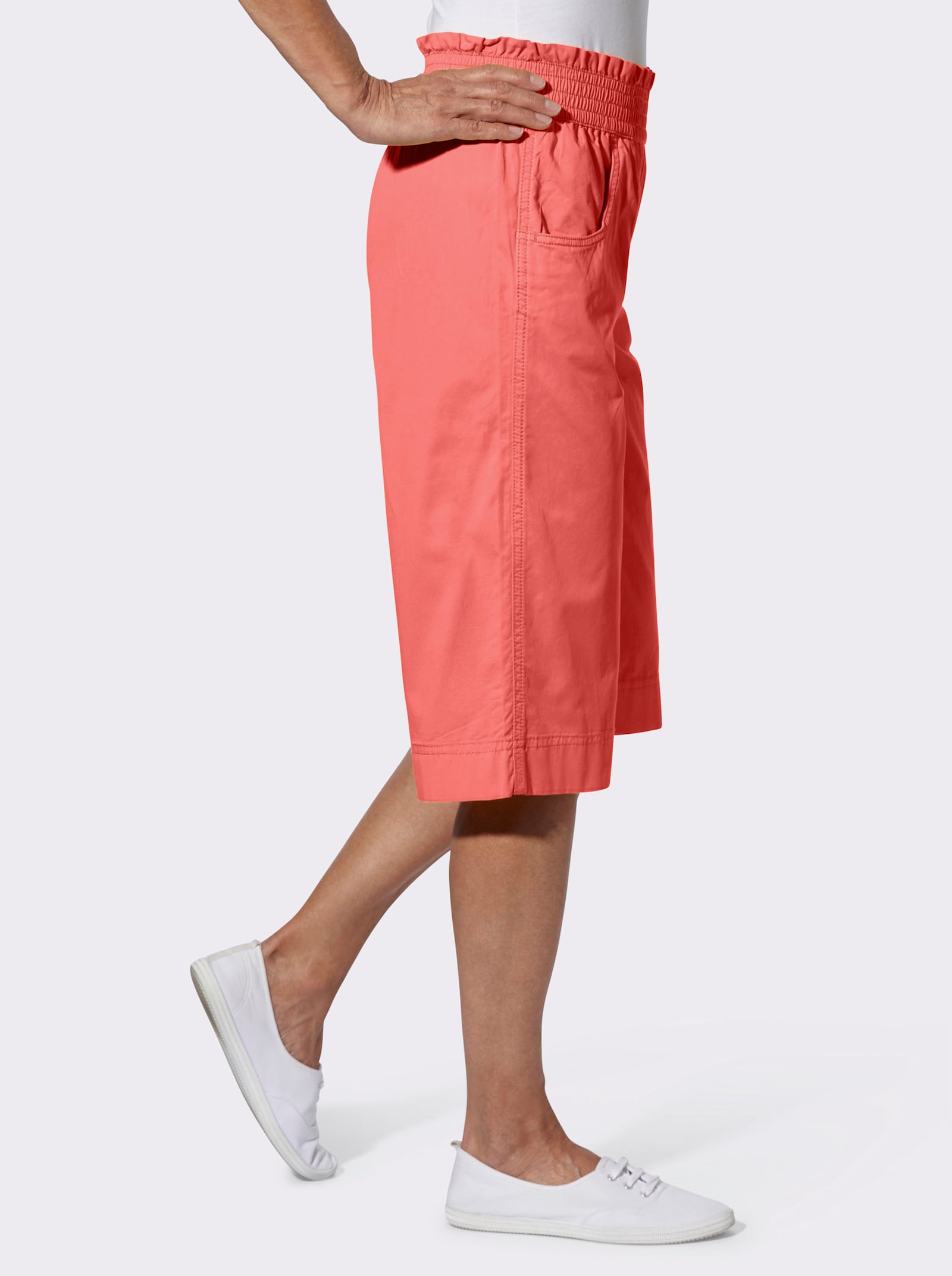 Jeansbermudas mit gesmoktem Dehnbund - grapefruit