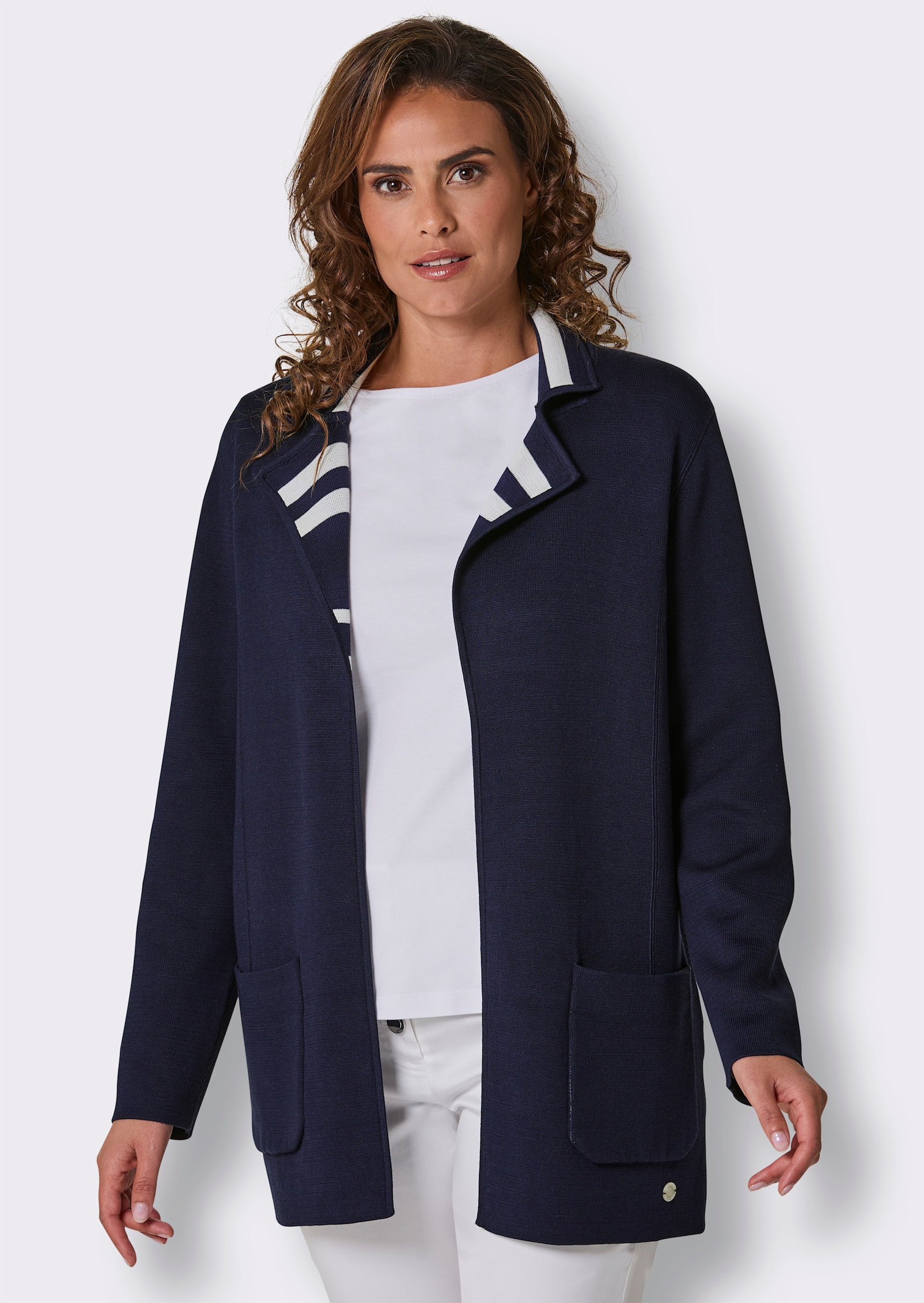 CREATION L PREMIUM Wendejacke im Marine-Stil - marine-weiß-geringelt