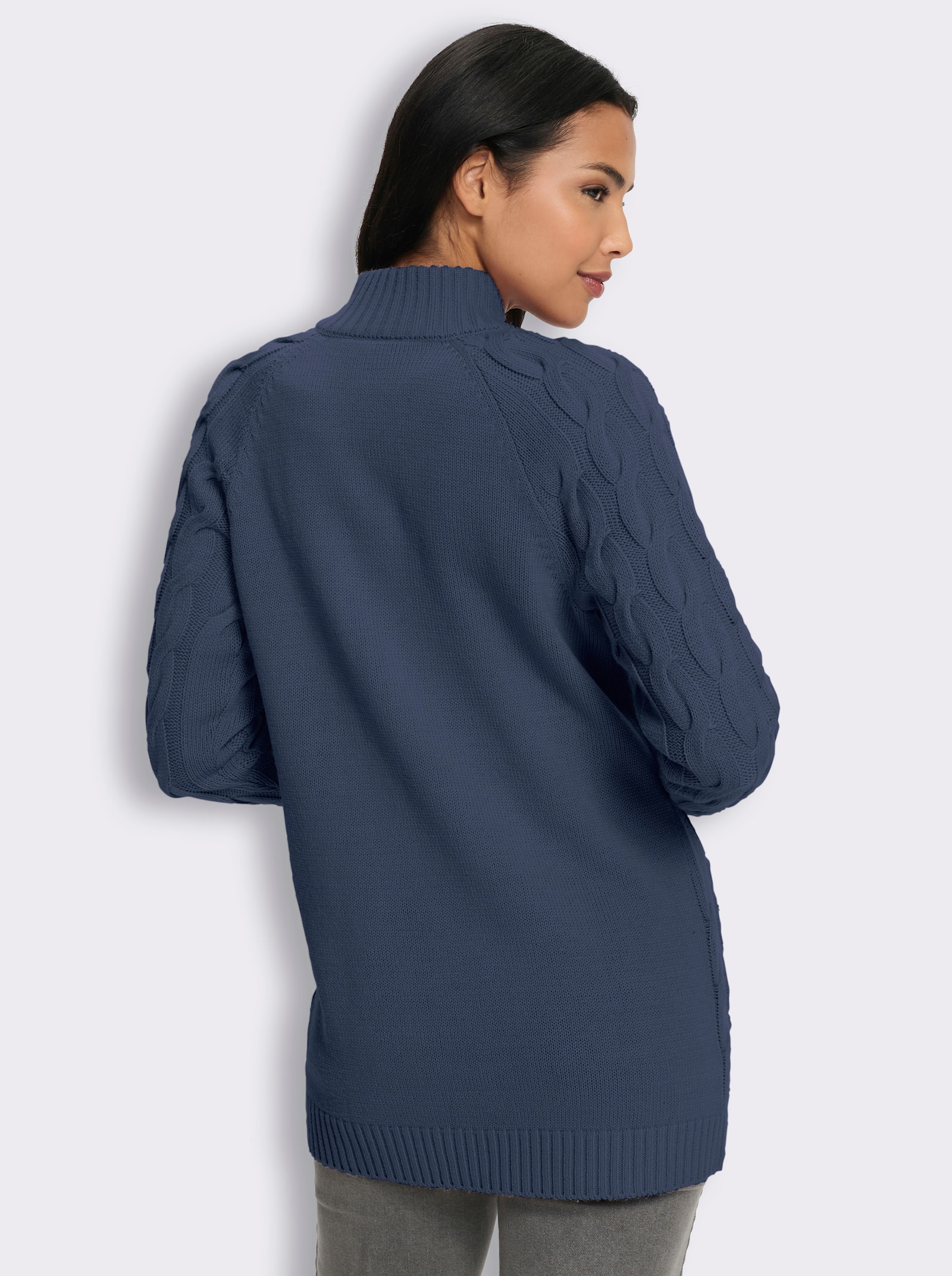 Longstrickjacke mit Zopfmuster - rauchblau