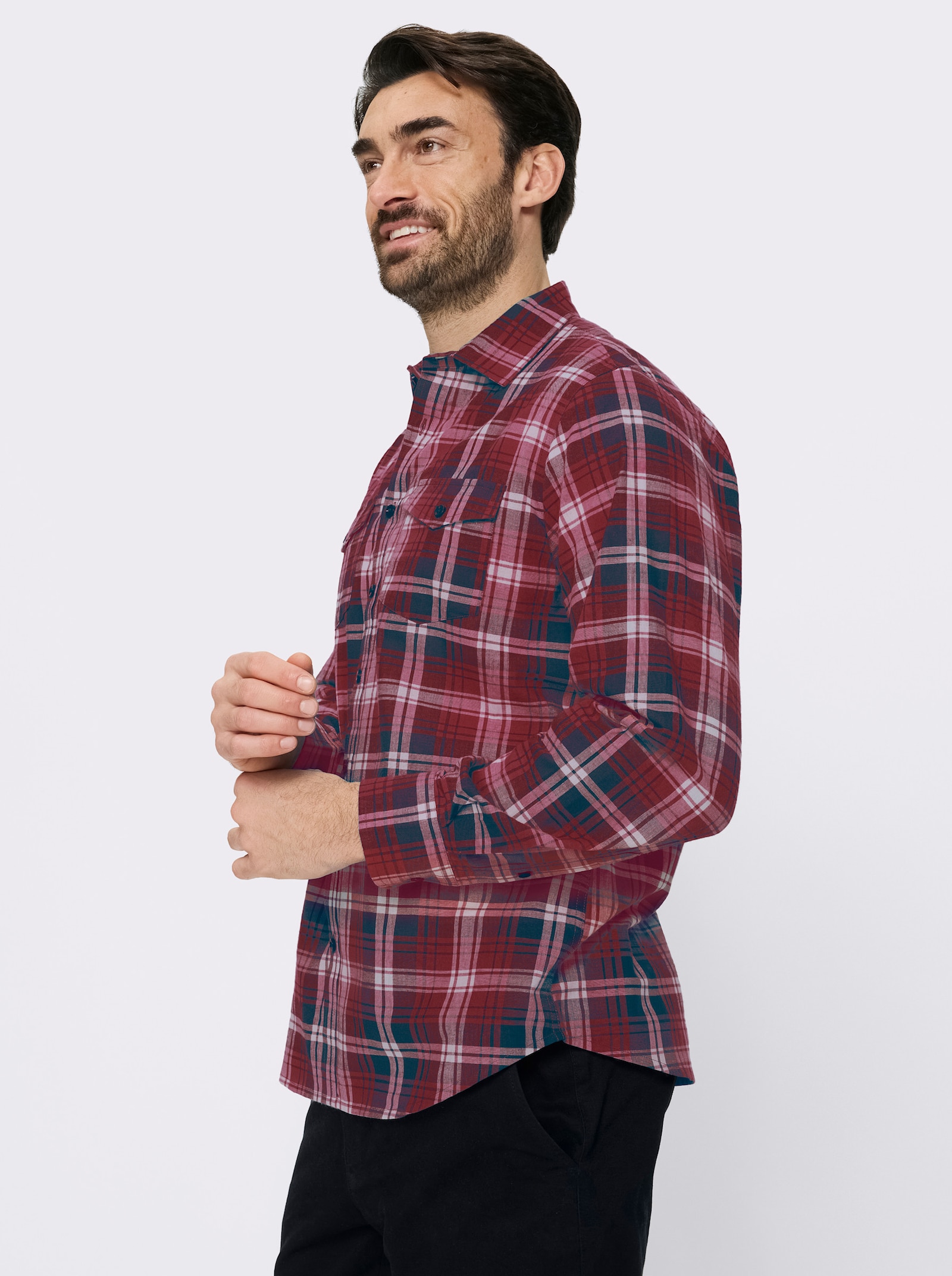 Catamaran Langarmhemd mit garngefärbtem Muster - dunkelrot-kariert