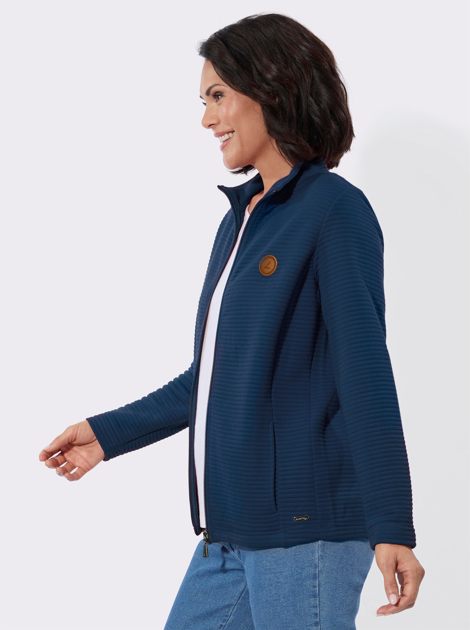 Shirtjacke aus modischem Jersey-Jacquard - jeansblau