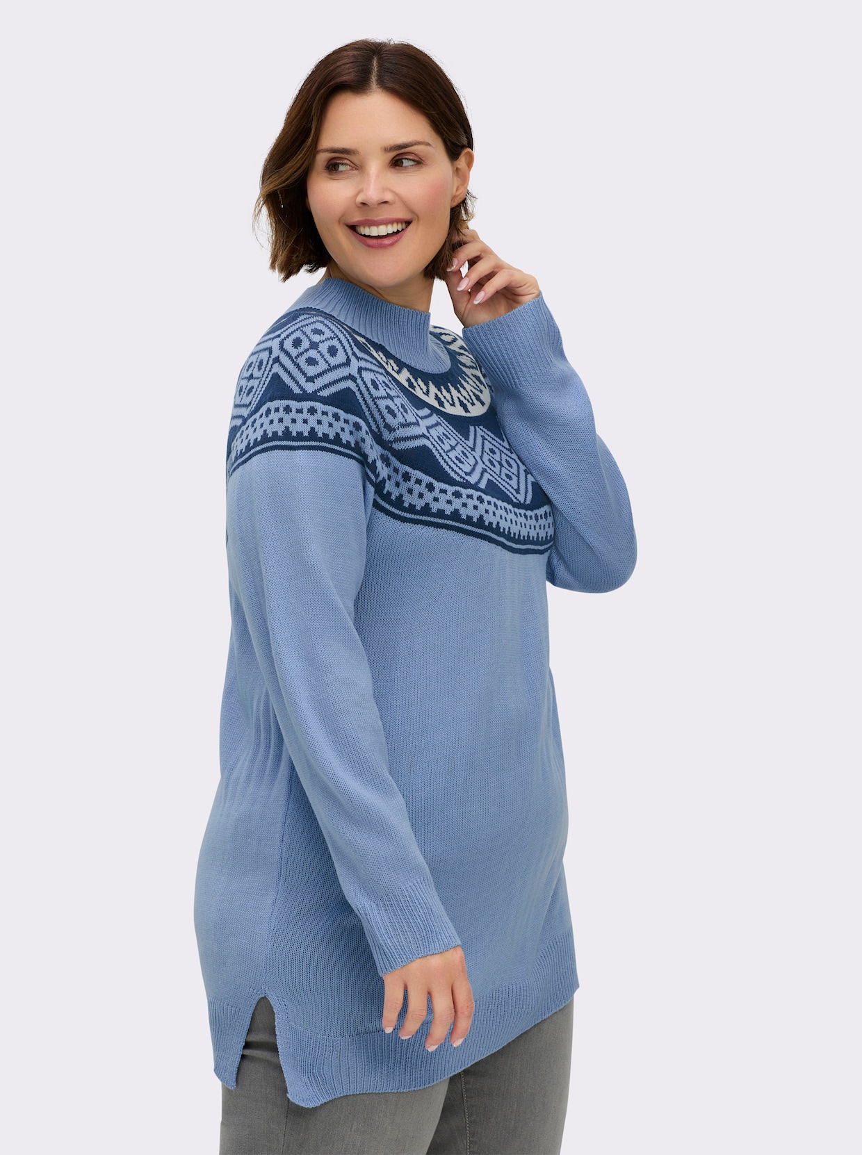 Longpullover mit Norwegermuster - bleu-dunkelblau