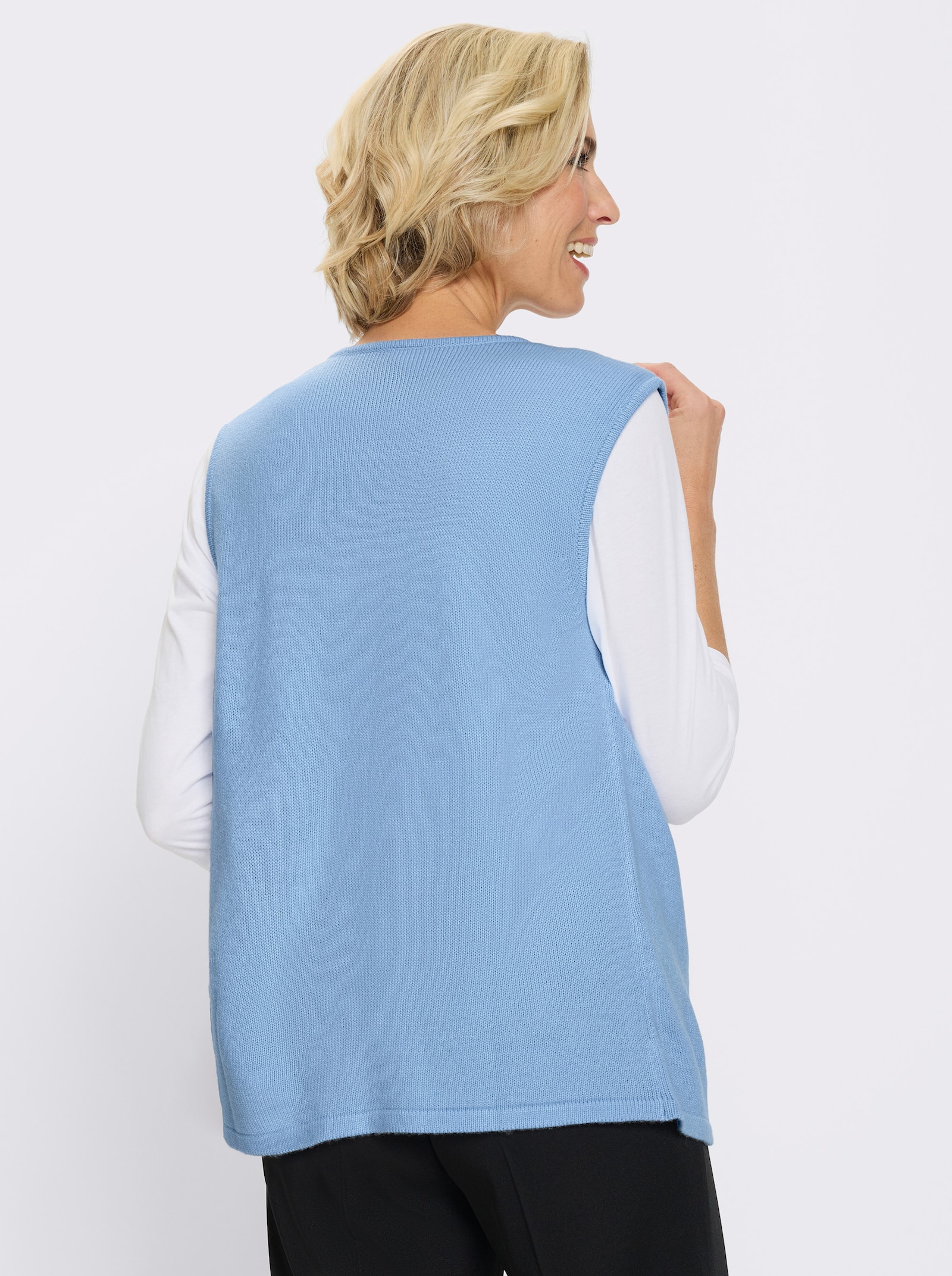 Strickweste mit Ajour-Muster im Vorderteil - eisblau