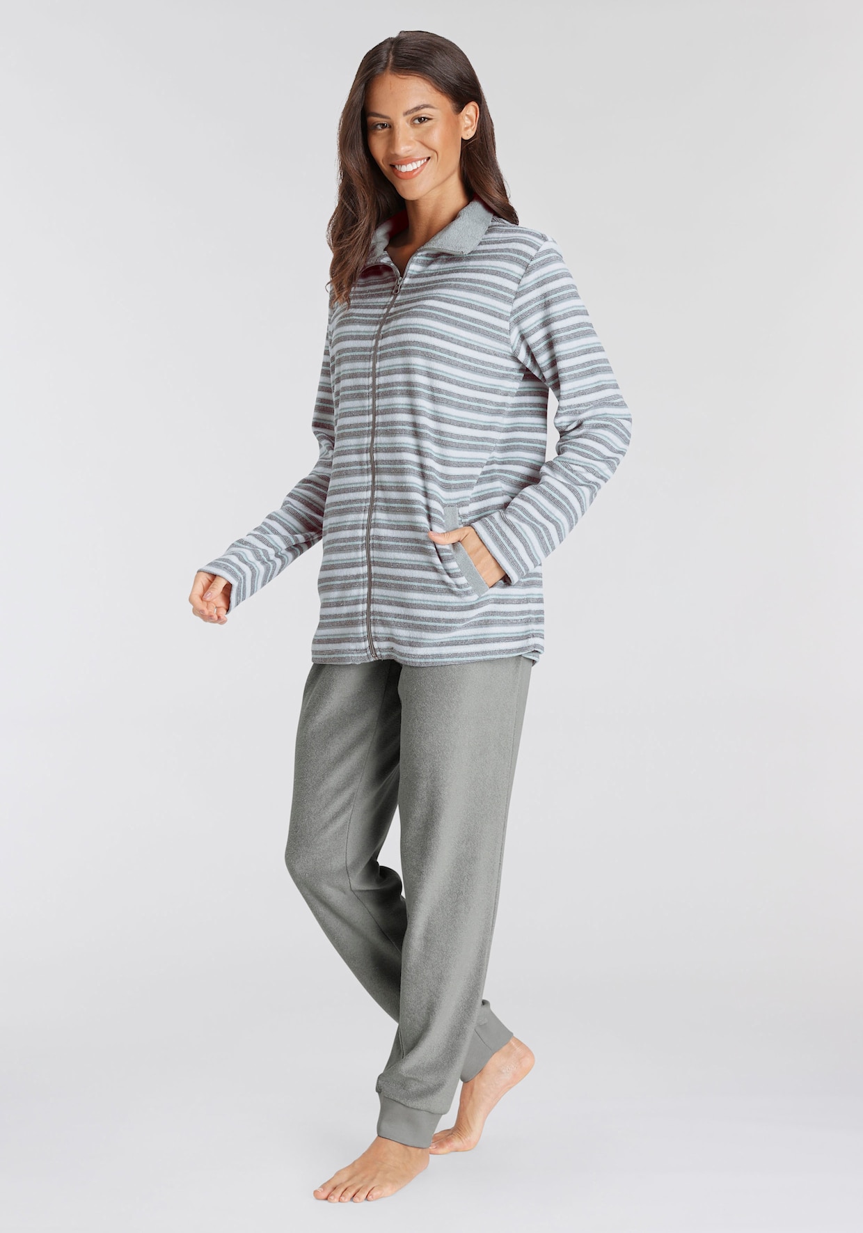 Vivance Dreams Pyjama - gestreift/grau