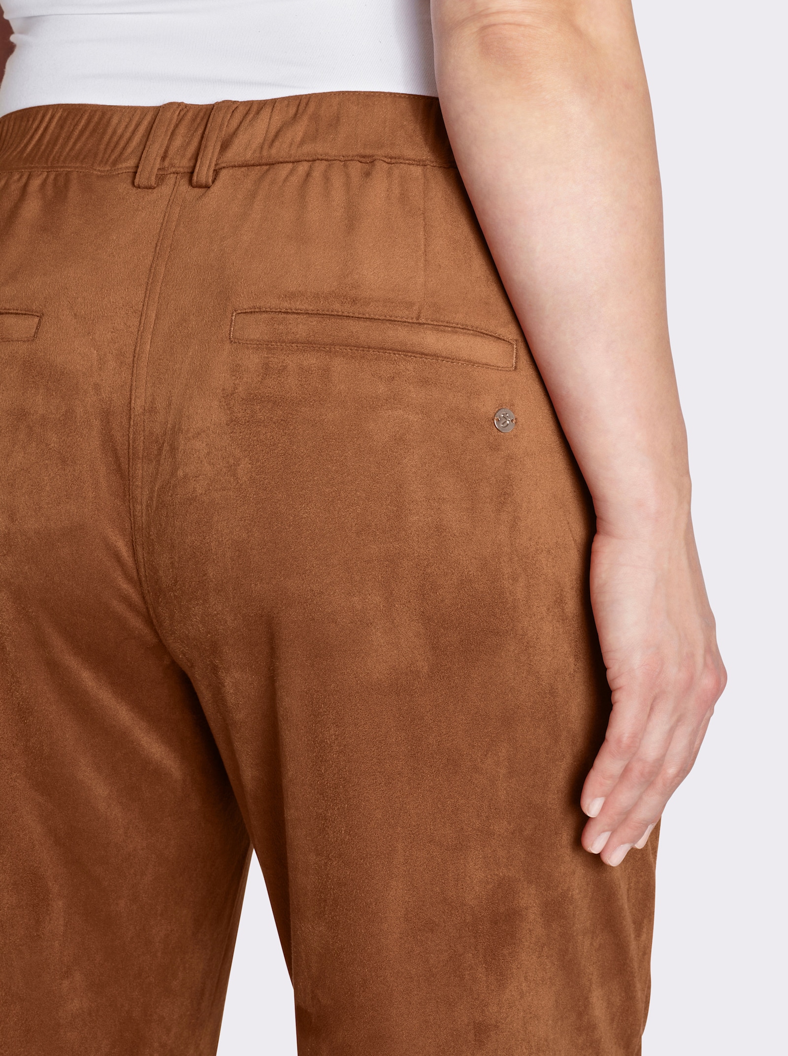 sheego Broek van imitatieleer met wijde pijpen - cognac