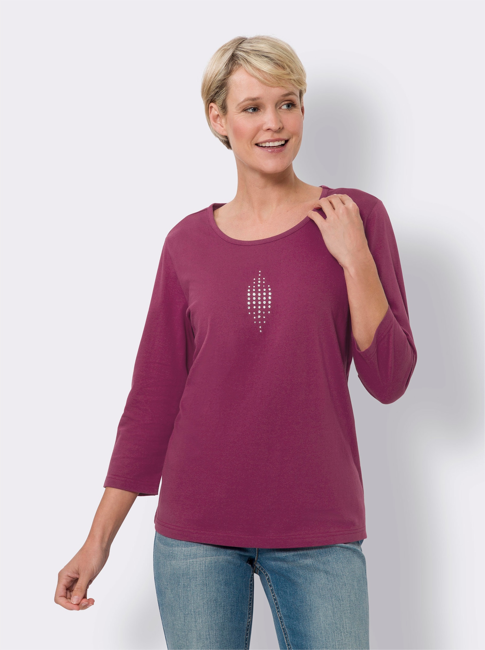 Tričko s 3/4 rukávmi v dvojbalení - šamp. + hnedofialová