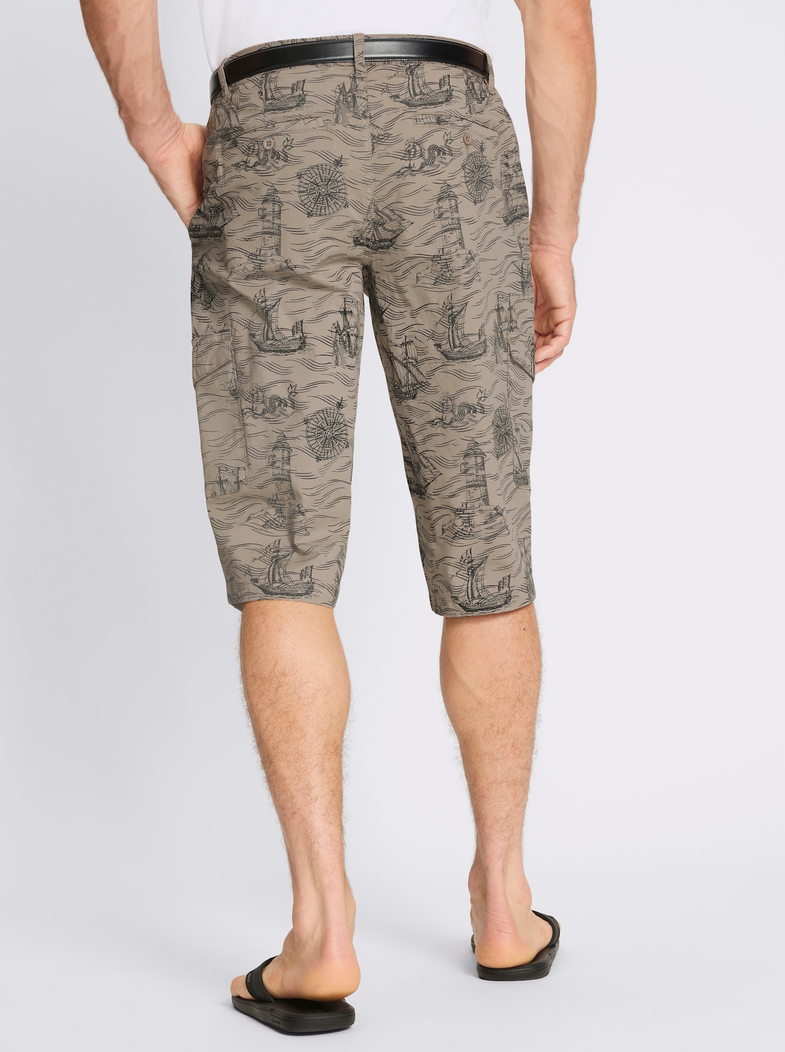 Bermudas mit Piratenschiff-Print, Twill - schlamm-bedruckt
