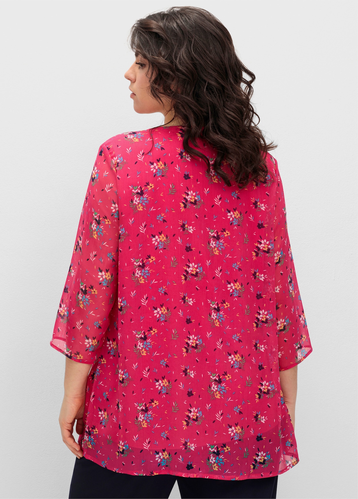 Longbluse - pink-marine-bedruckt