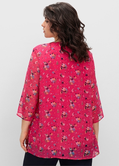 Longbluse - pink-marine-bedruckt