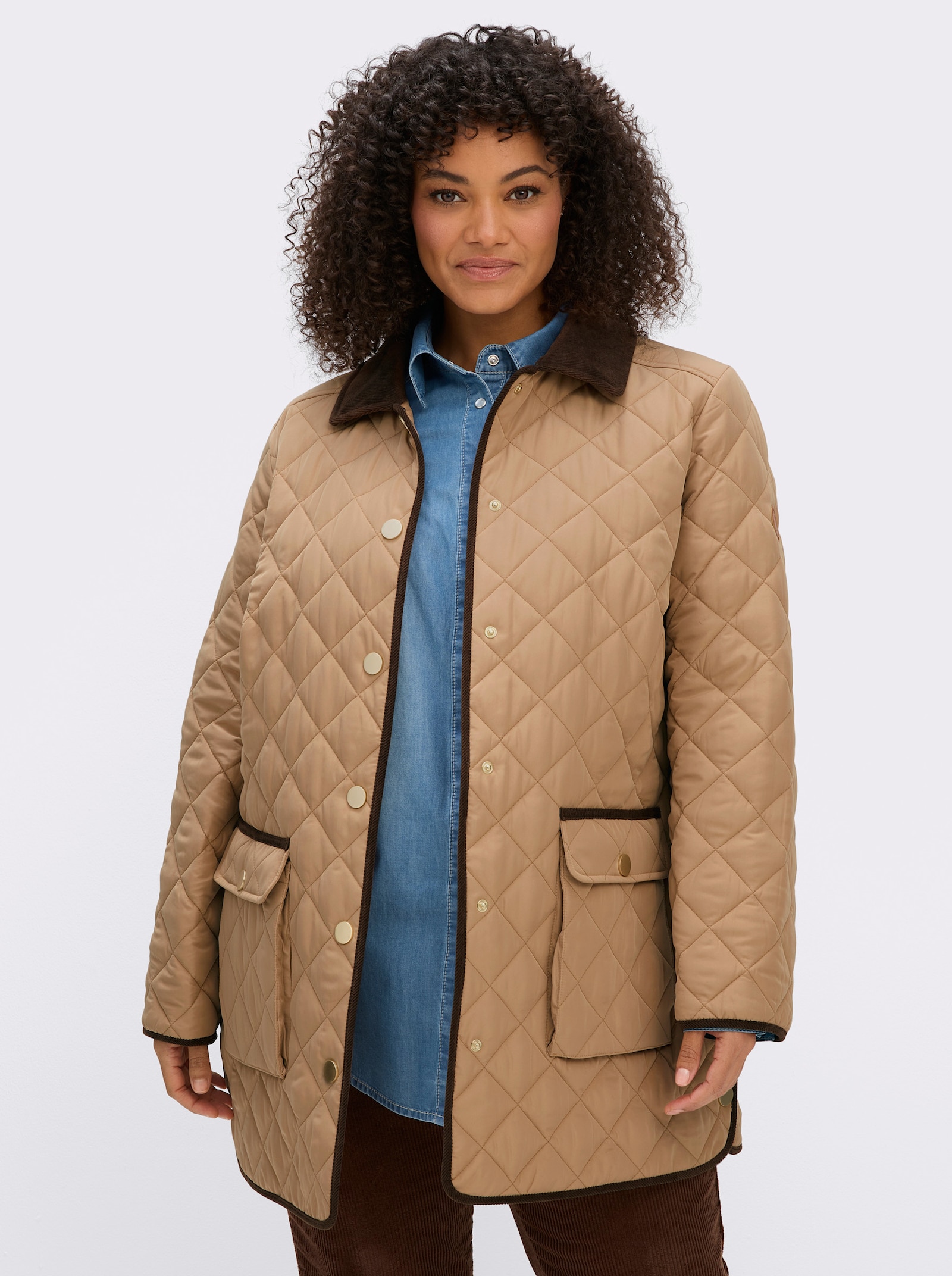 sheego Steppjacke mit Cord-Akzenten - camel-schoko