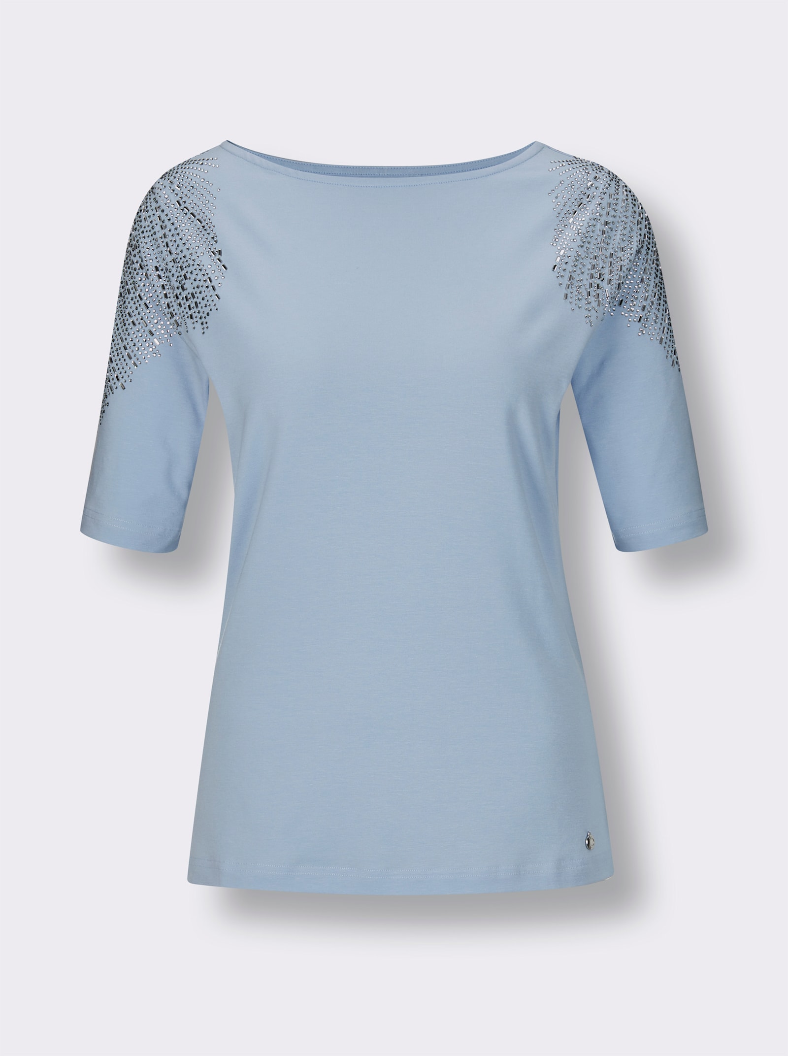 CREATION L PREMIUM Kurzarmshirt im geschmeidigen Materialmix - hellblau