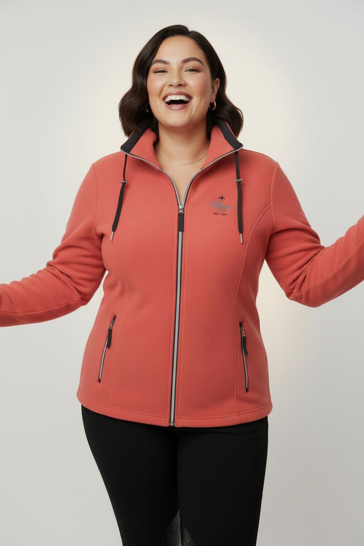 Fleecejacke mit schrägen Reißverschluss-Taschen - koralle