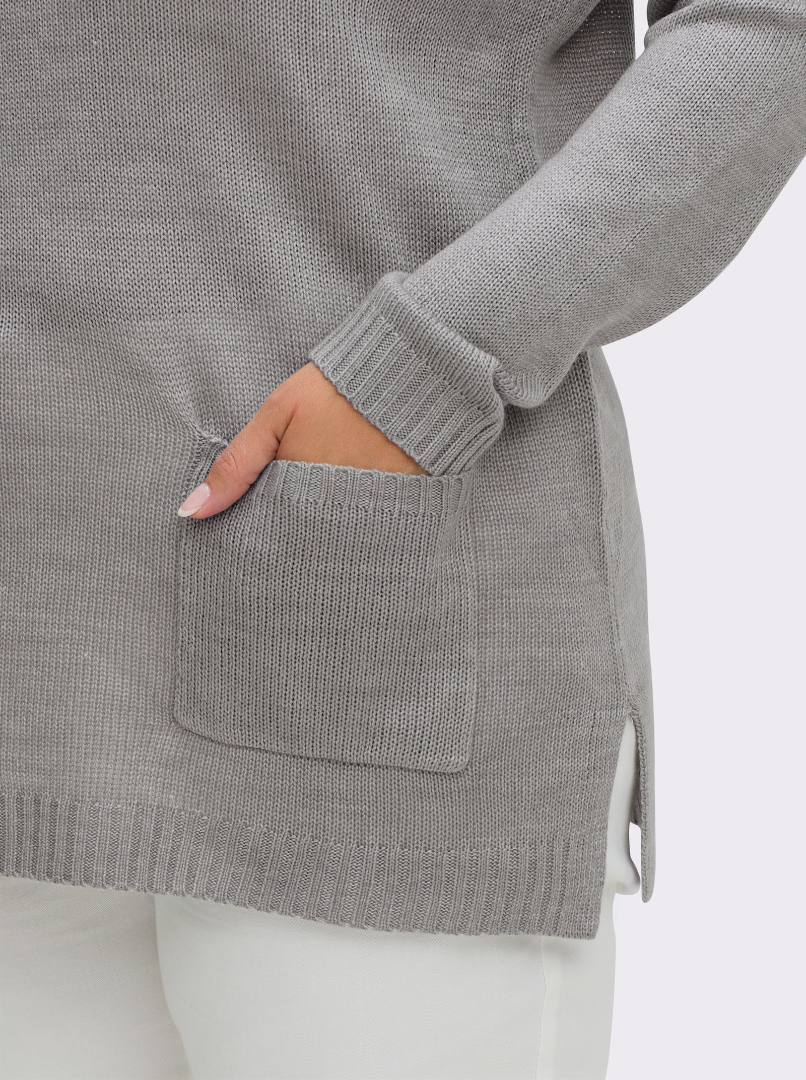 Longpullover mit Stehkragen - steingrau-meliert