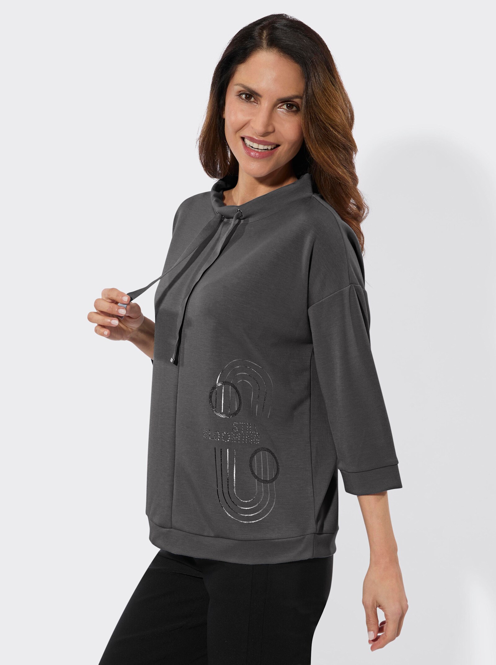 Sweatshirt mit glänzendem Druck - graphit