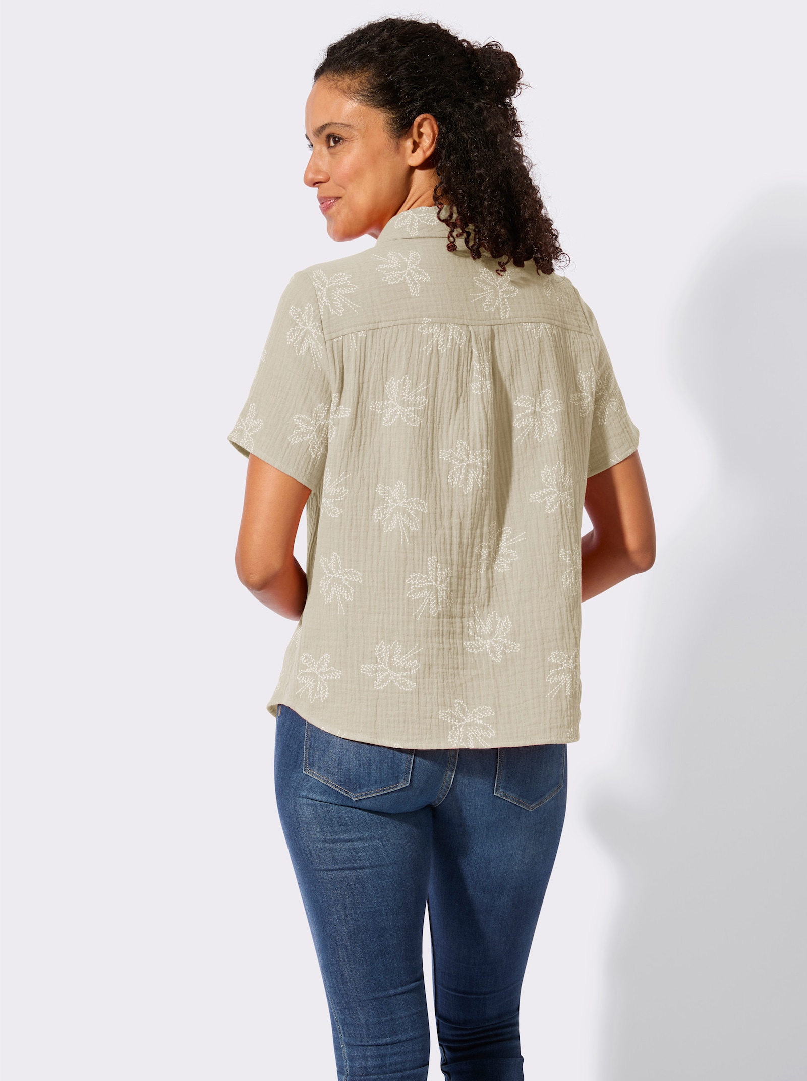 Baumwollbluse mit Palmen-Print - sand-ecru