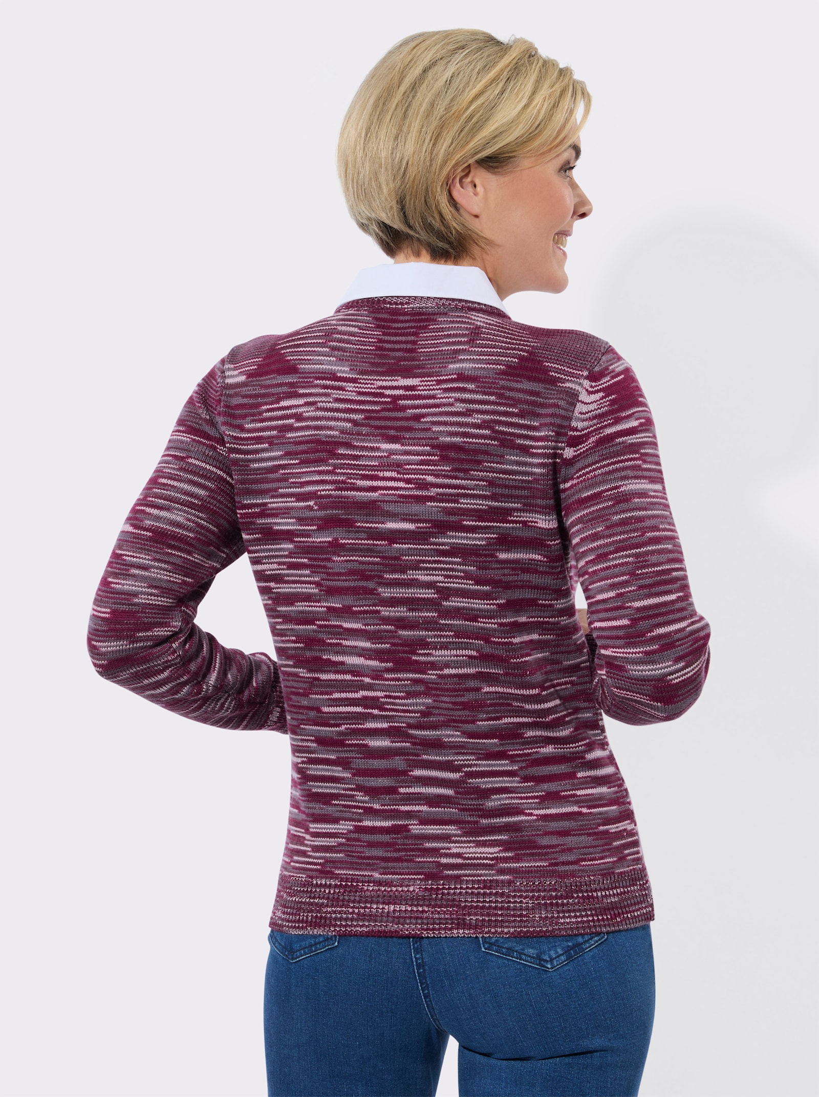 2-in-1-Pullover in Melange-Optik - rosé-burgund-meliert