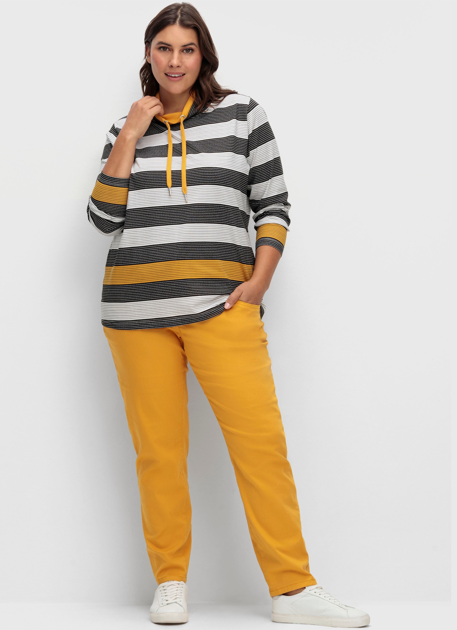 Stretch-Hose mit Passformsattel vorne und hinten - ocker