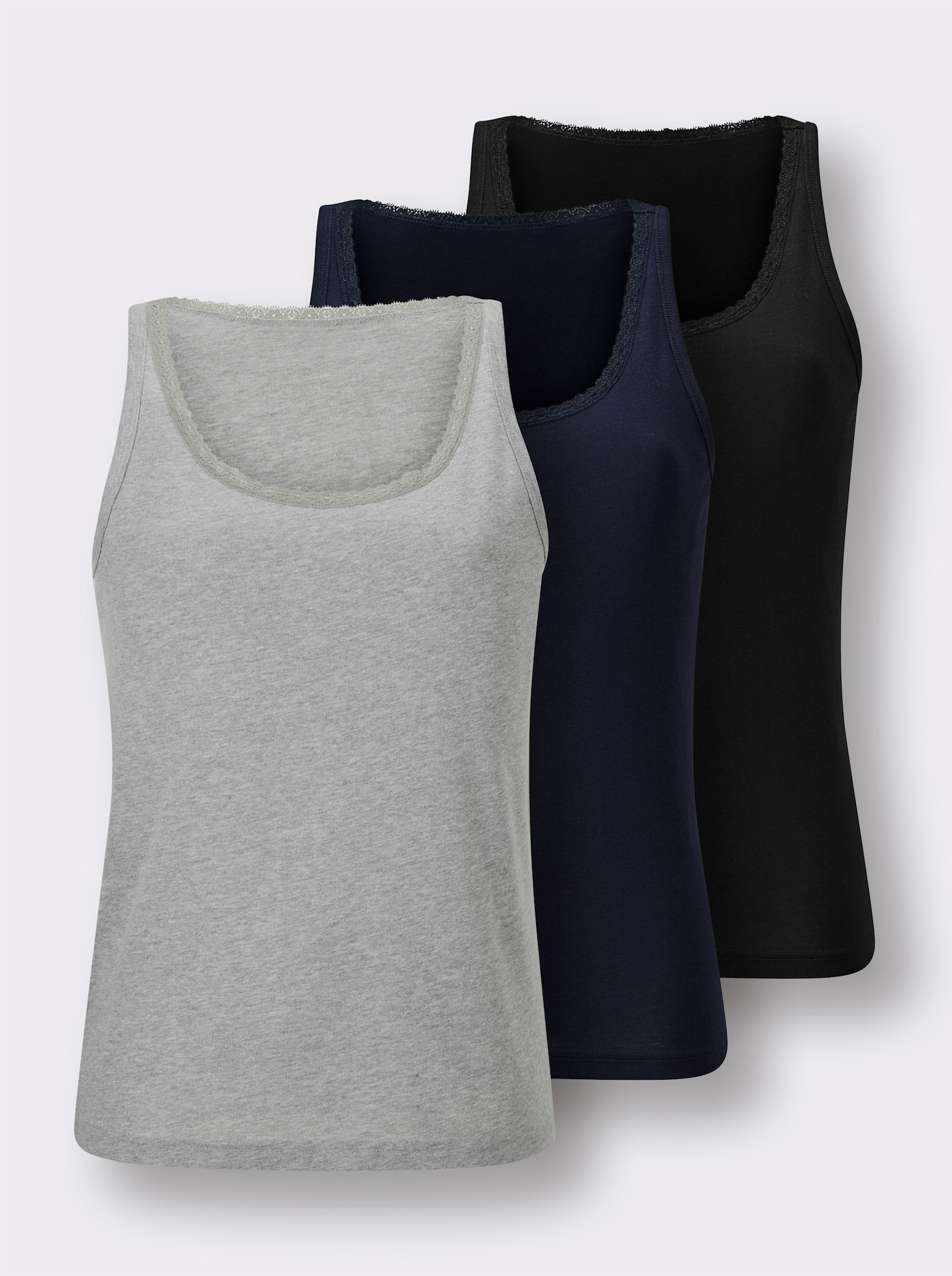 wäschepur Hemd met filigrane kanten band - marine + zwart + grijs gemêleerd