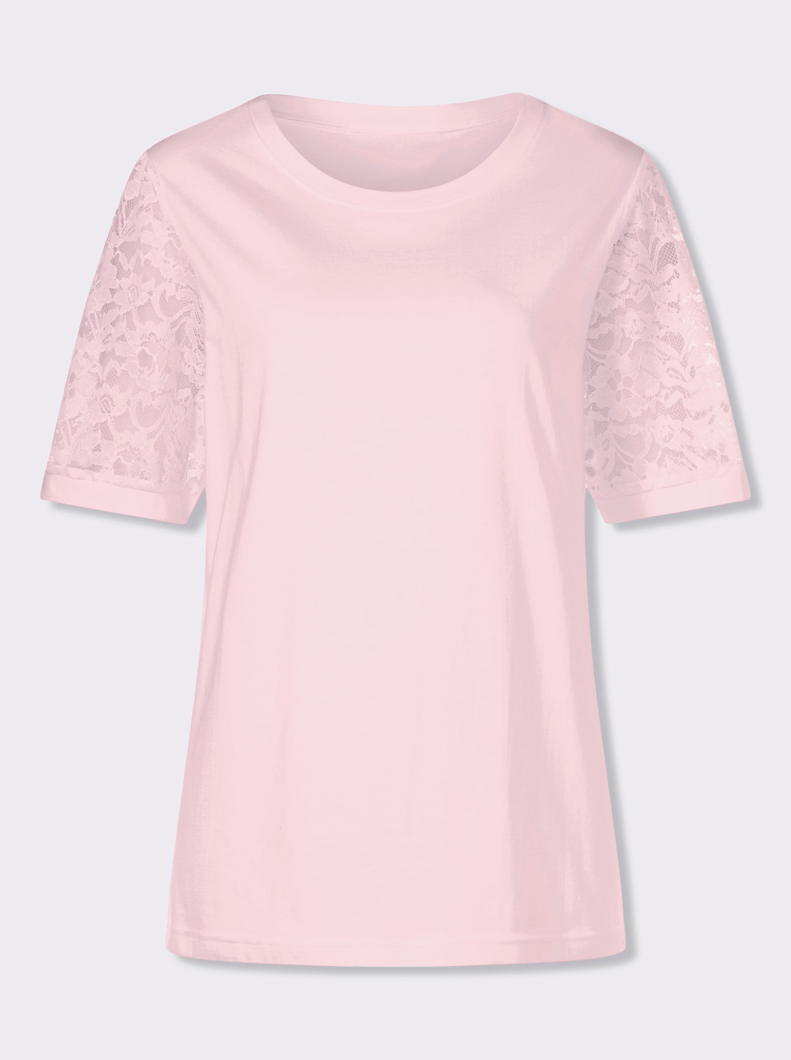 Kanten shirt met pofmouwen - lichtroze