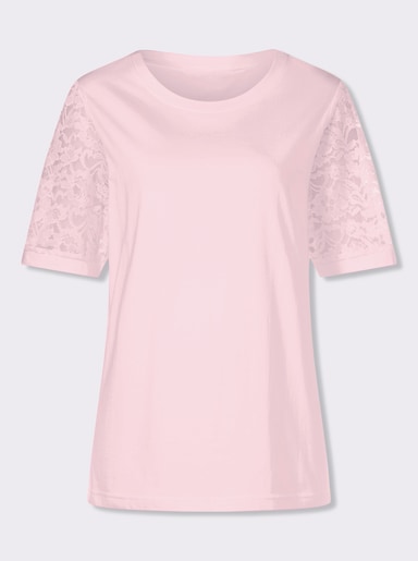 Spitzenshirt mit Puffärmeln - hellrosé