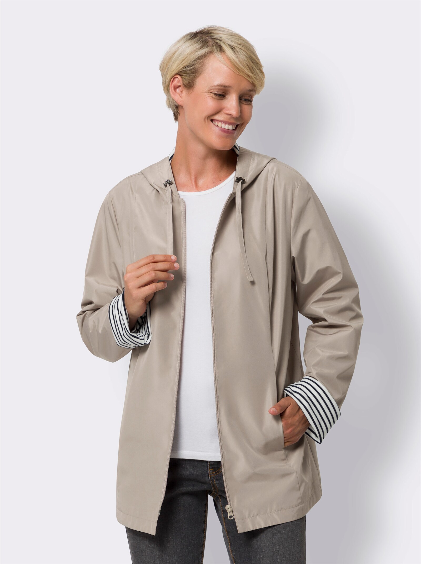 Jacke mit gestreiftem Futter - sesam