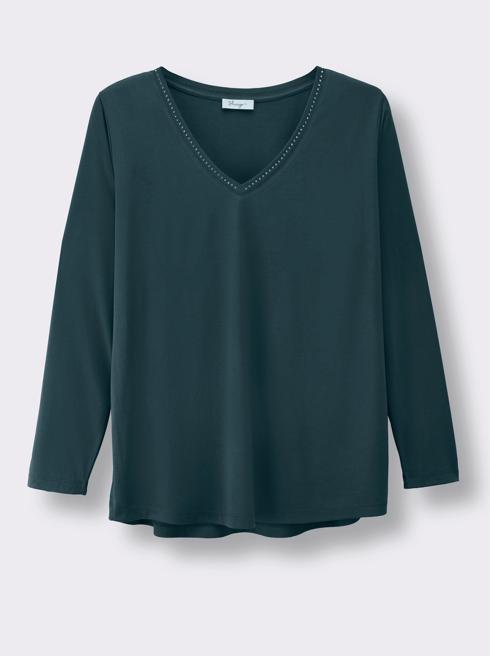 sheego V-Shirt mit Strasssteinen - petrol