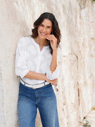 Baumwollbluse mit Jacquard-Dessin - ecru