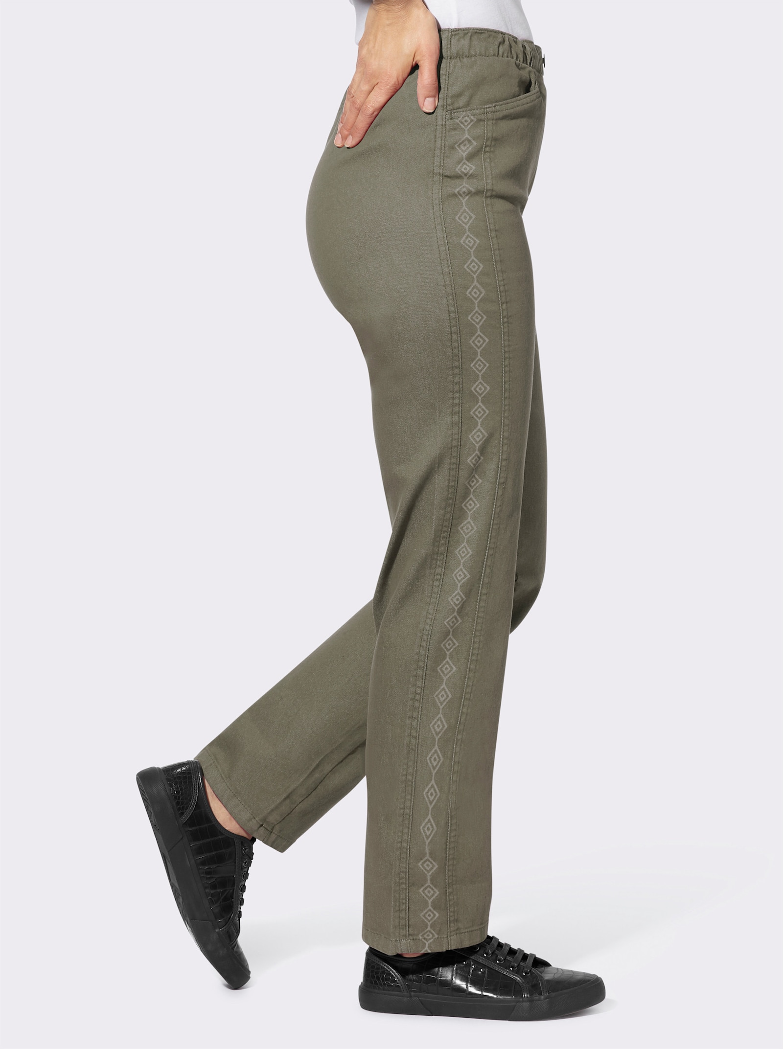 Jeans mit Reißverschluss-Blende - khaki