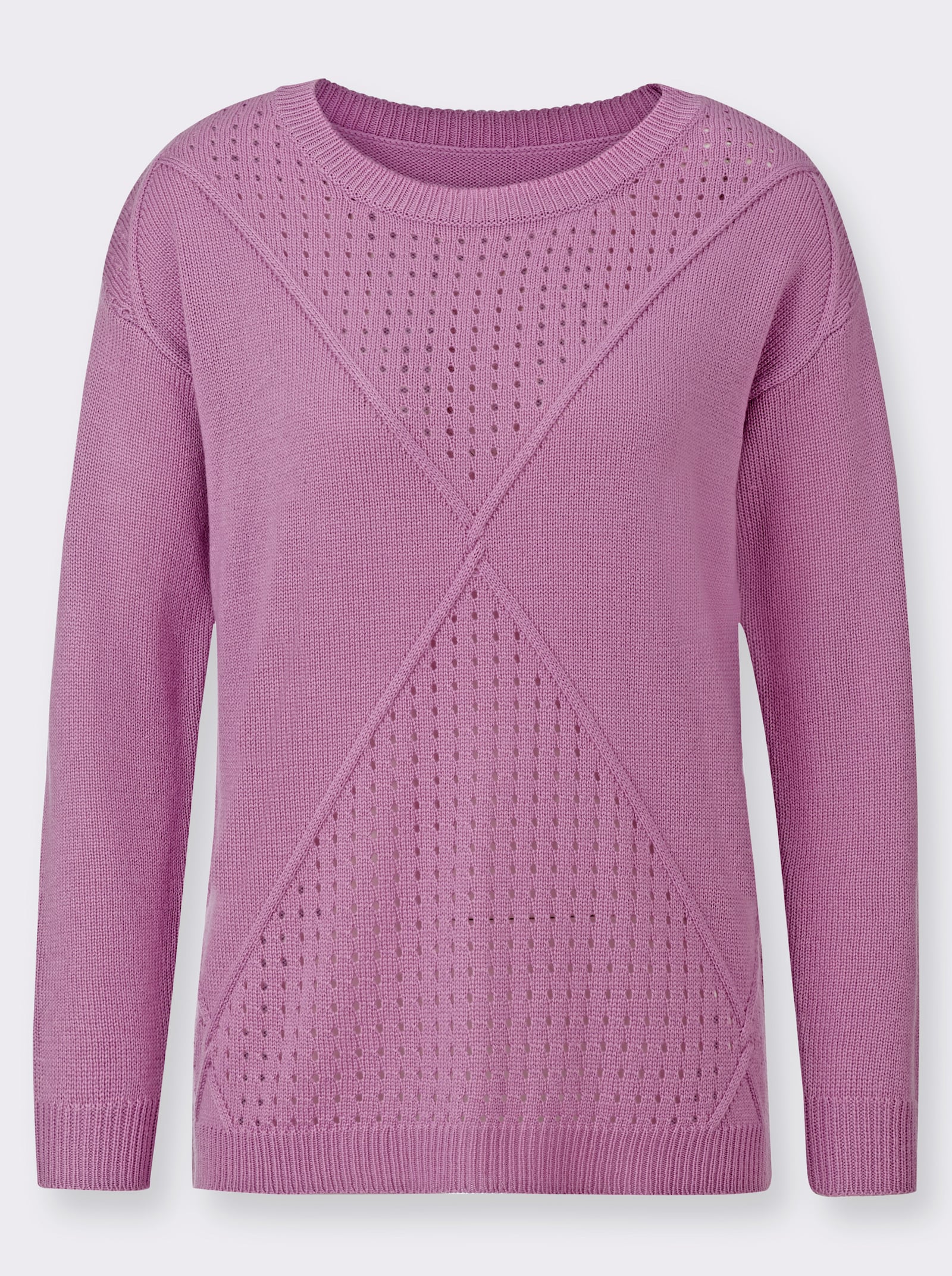 Pullover met lange mouwen en ajourpatronen - orchidee