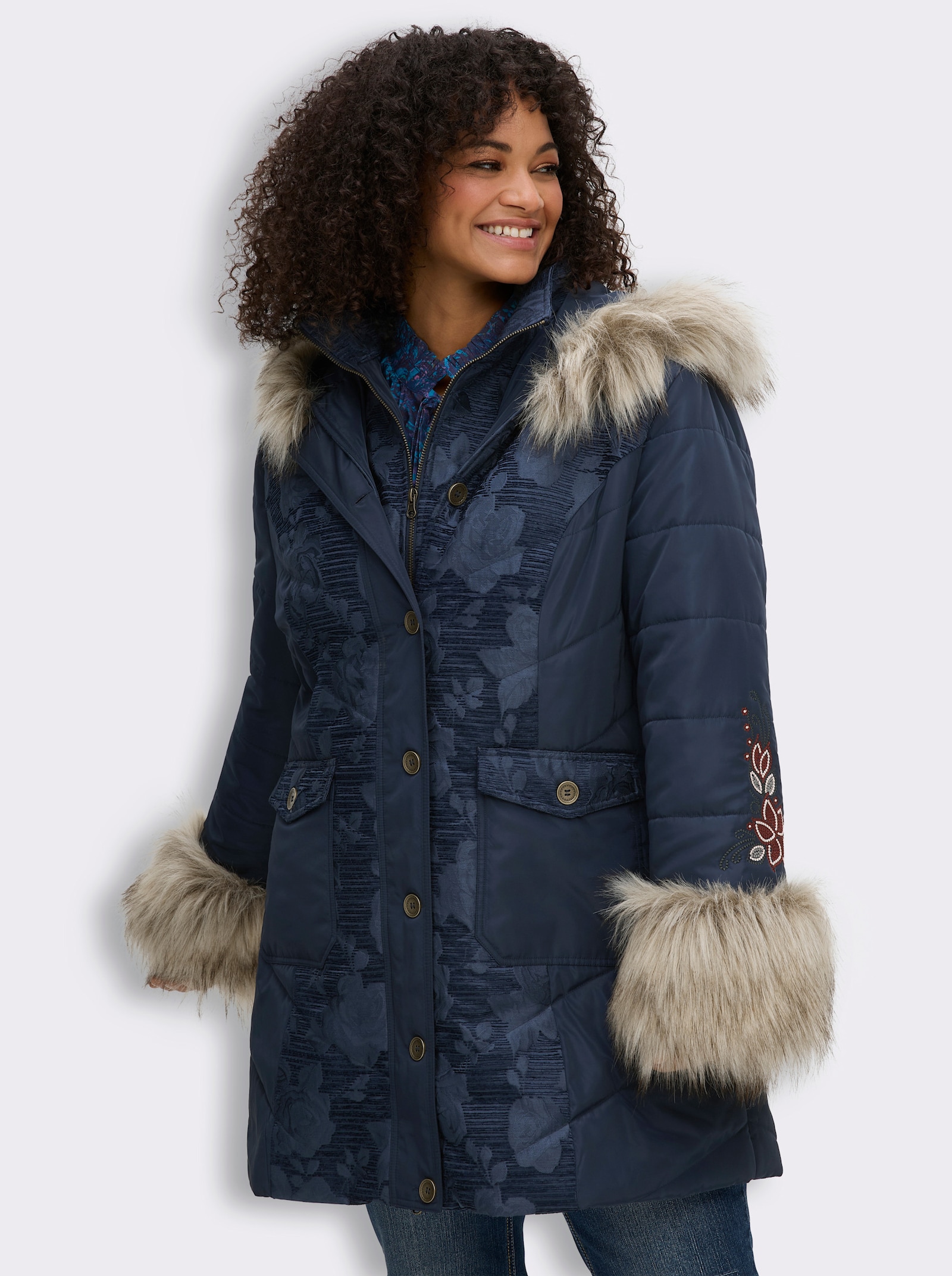 sheego by Joe Browns Jacke in Felloptik - tiefblau