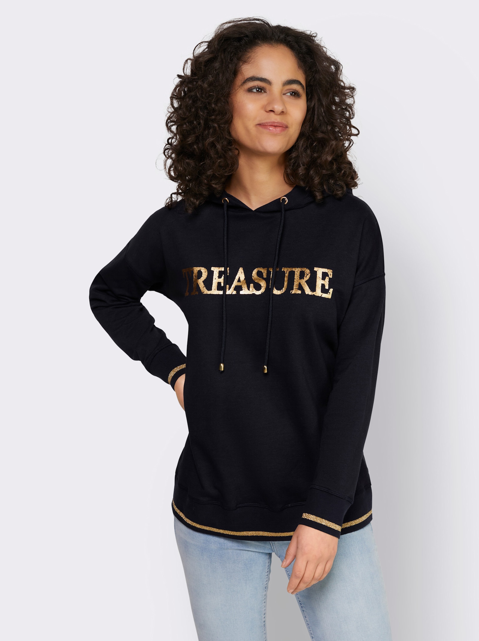 heine Hoodie mit Glanzgarn - marine-bedruckt