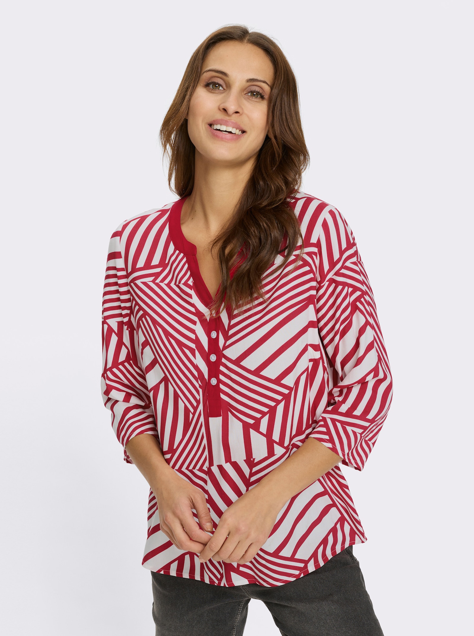 Comfortblouse met plooi achter - rood/wit geprint