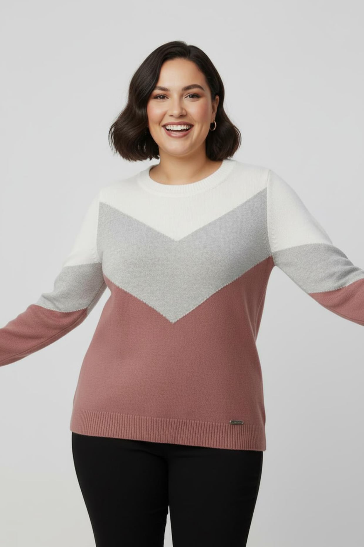 Rundhalspullover mit Colour-Blocking - rosenholz-hellgrau-meliert