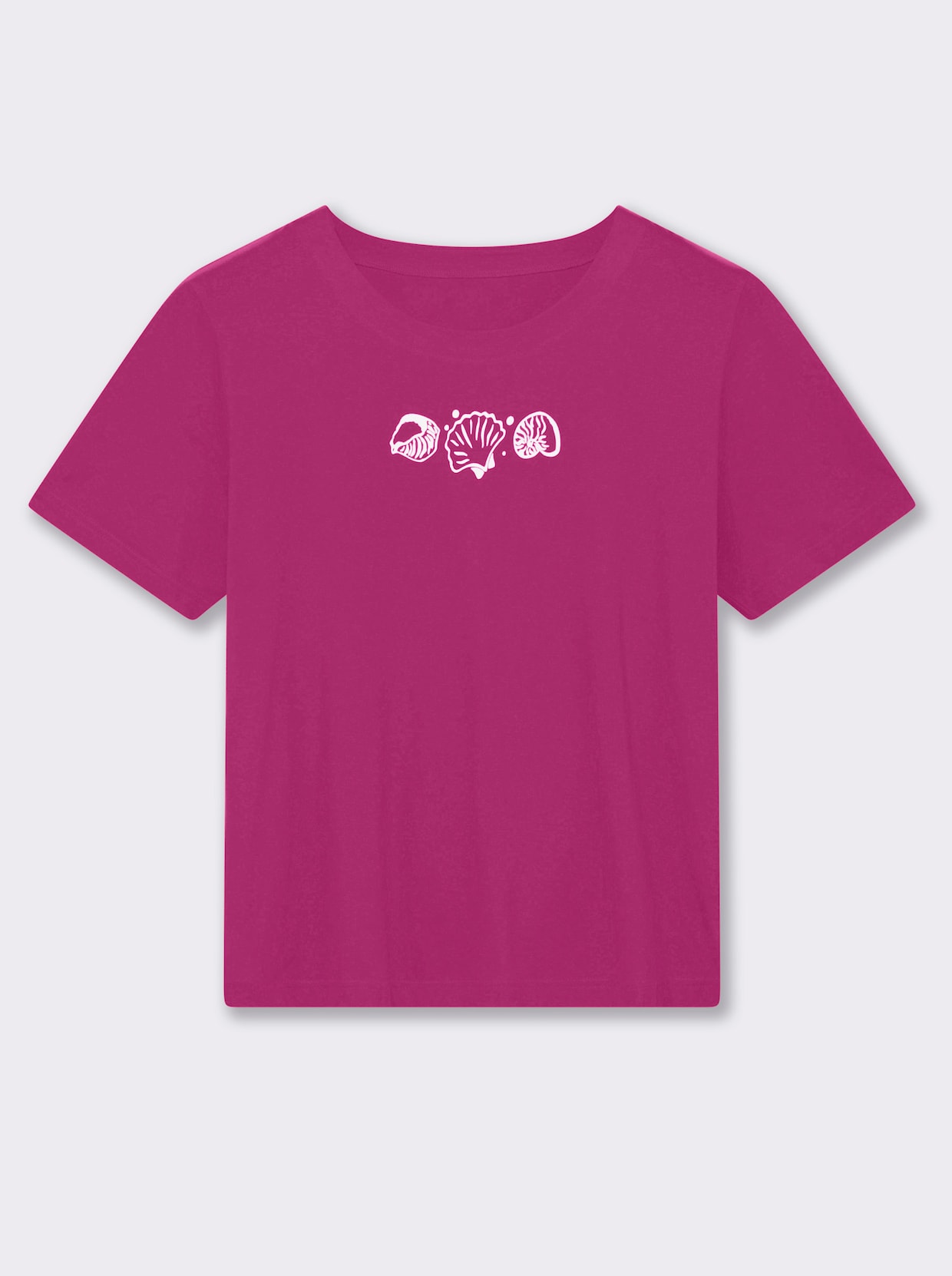 Kurzarmshirt mit Muschel-Druck - fuchsia