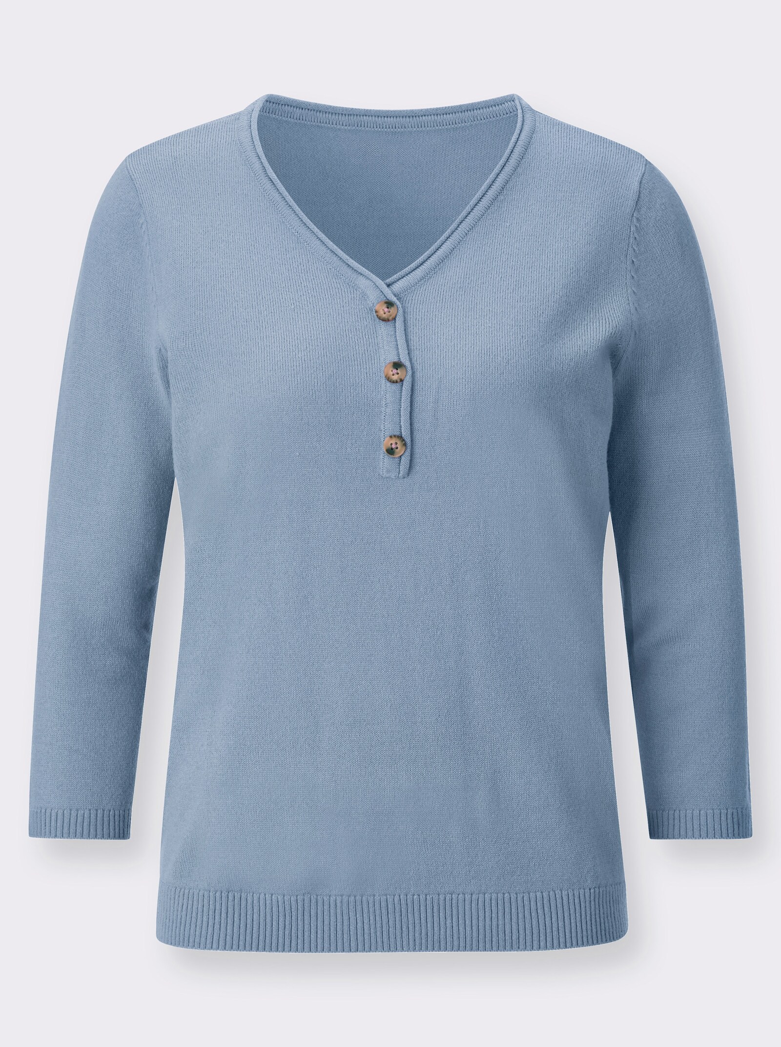 V-Ausschnitt-Pullover mit Zierknopfleiste - bleu