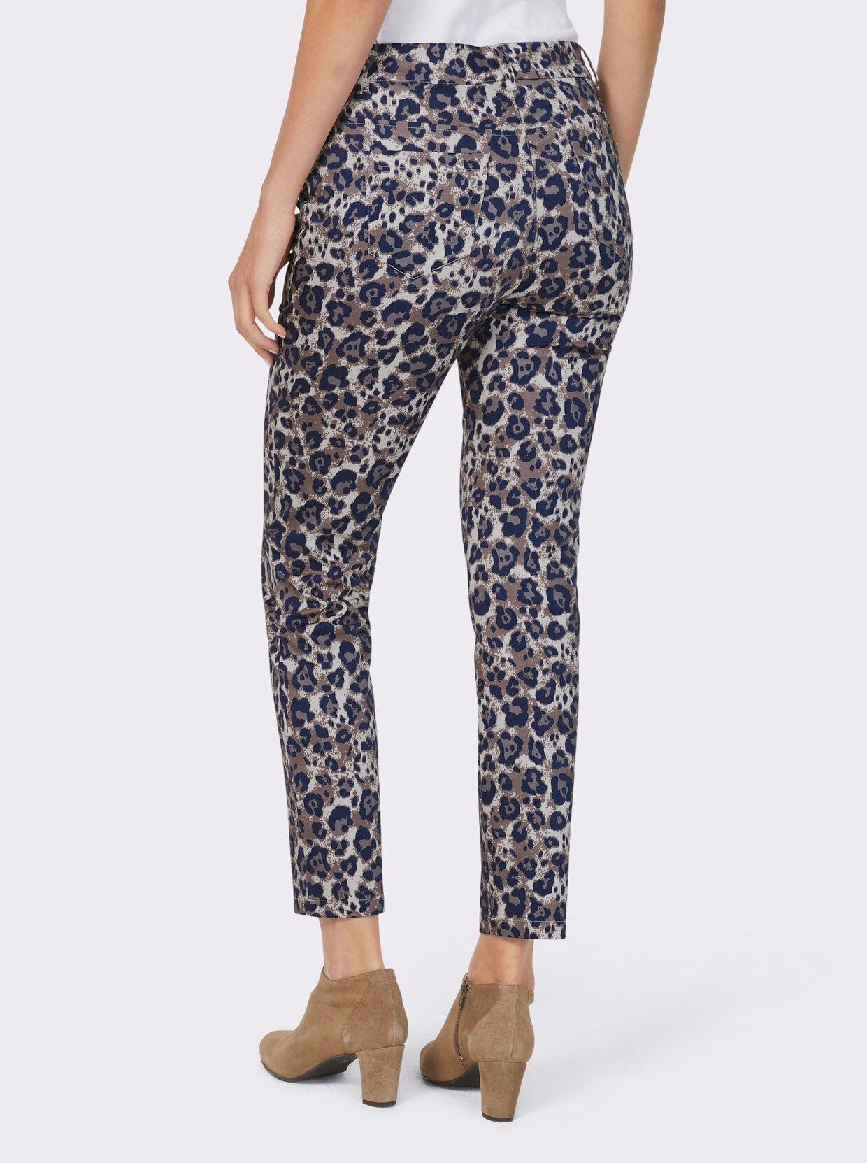 heine Broek met smalle pijpen - antraciet/donkertaupe bedrukt