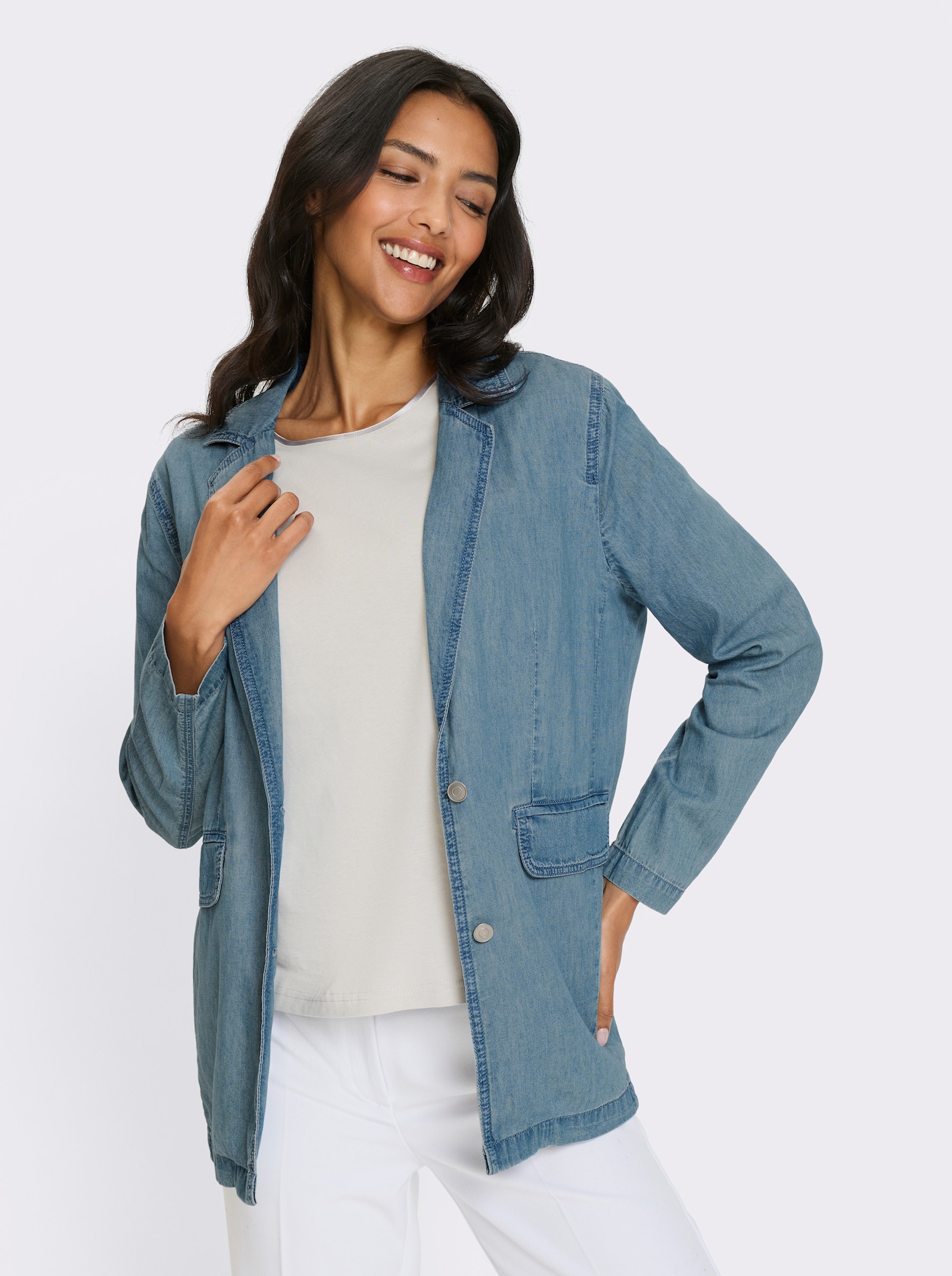 Jeansblazer mit Reverskragen - blue-bleached
