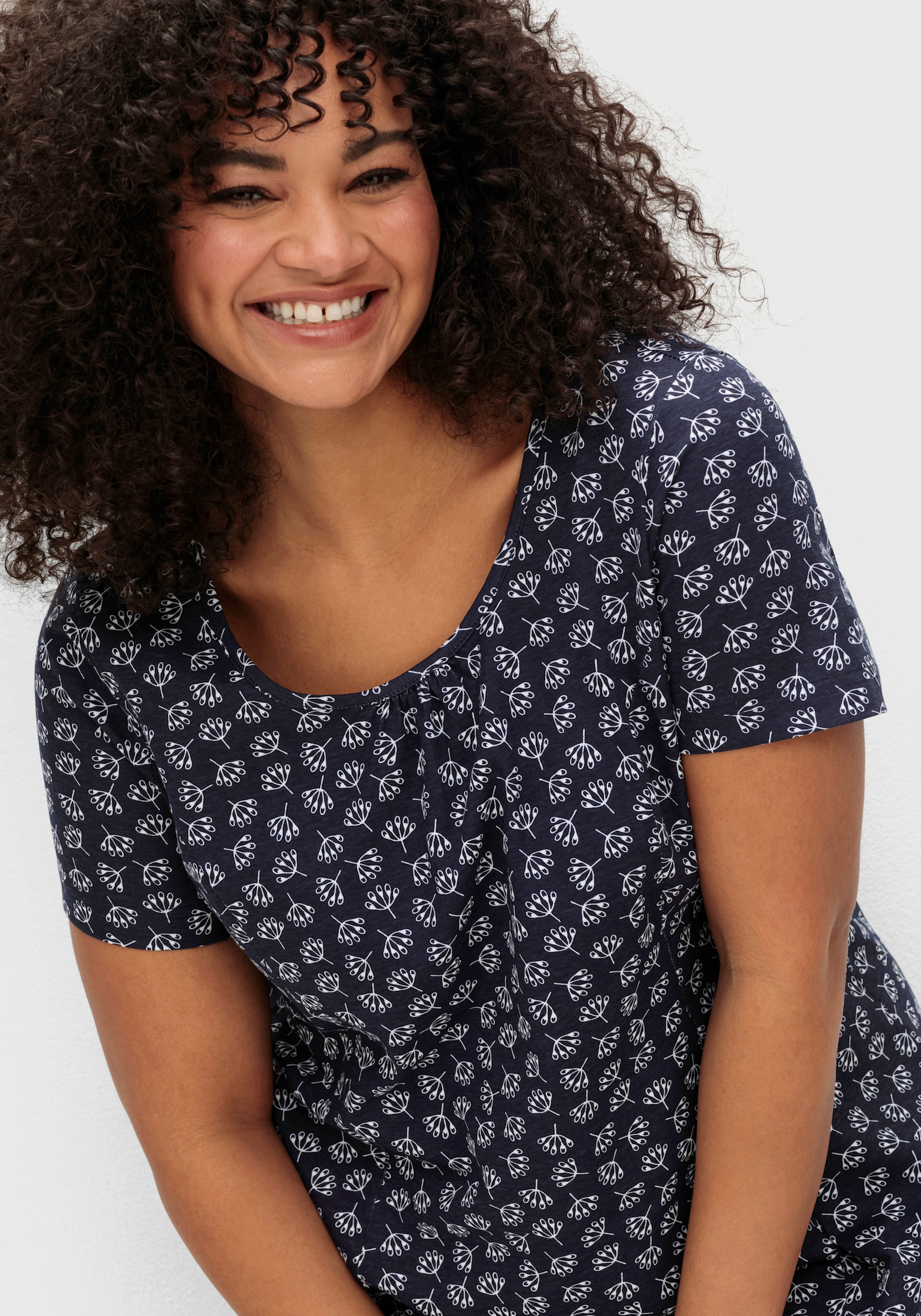 Jerseykleid mit floralem Dessin - marine-ecru-bedruckt