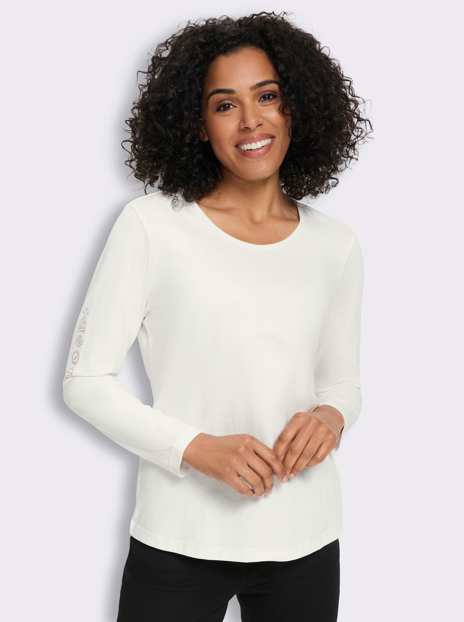 Langarmshirt mit platzierten Print-Motiven - ecru-sesam