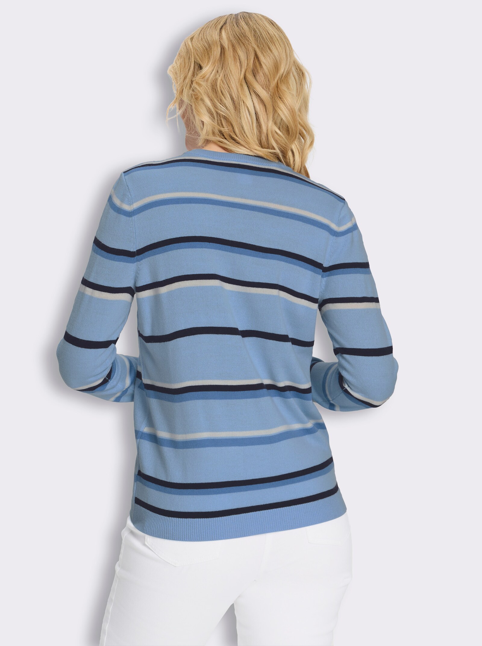 Langarm-Pullover in Jacquard-Streifenmuster - eisblau-mittelblau-gemustert